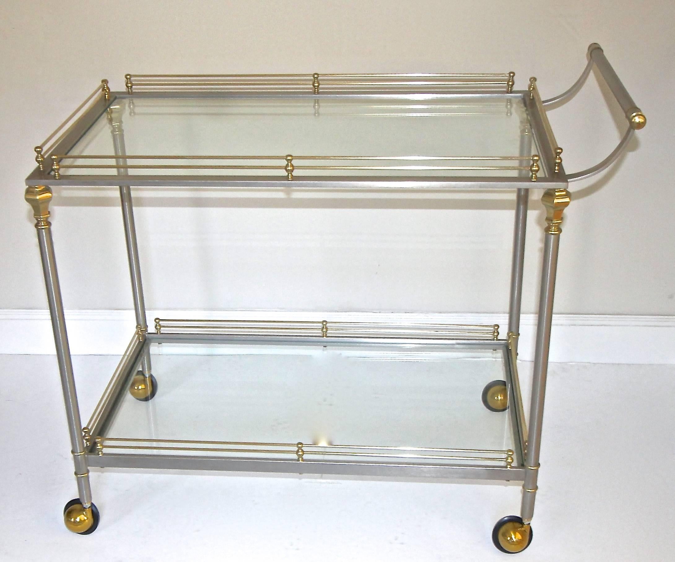 Large Neoclassic Italian Brass Steel Bar or Tea Cart In Good Condition In Palm Springs, CA