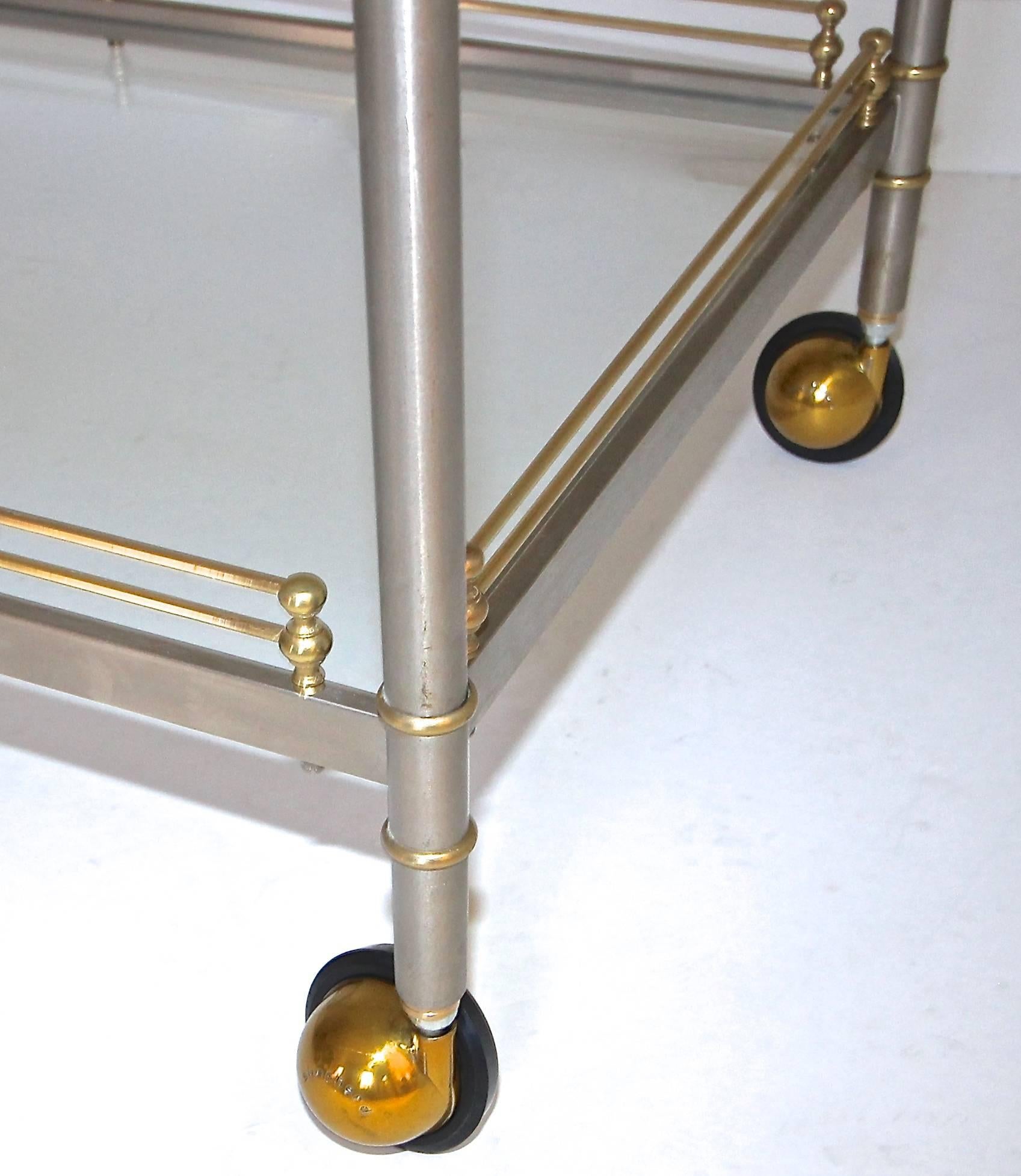 Large Neoclassic Italian Brass Steel Bar or Tea Cart 2