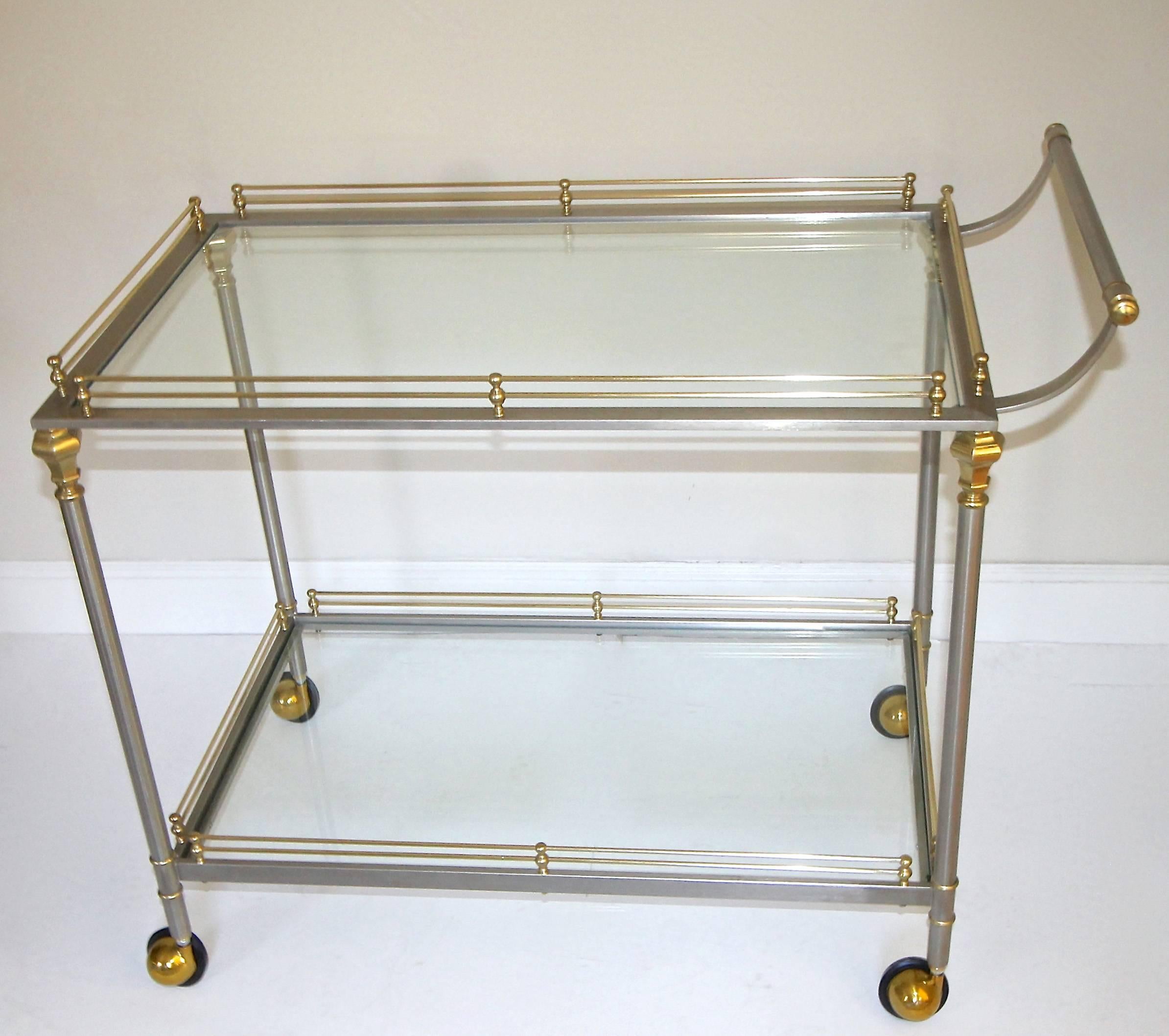 Large Neoclassic Italian Brass Steel Bar or Tea Cart 3