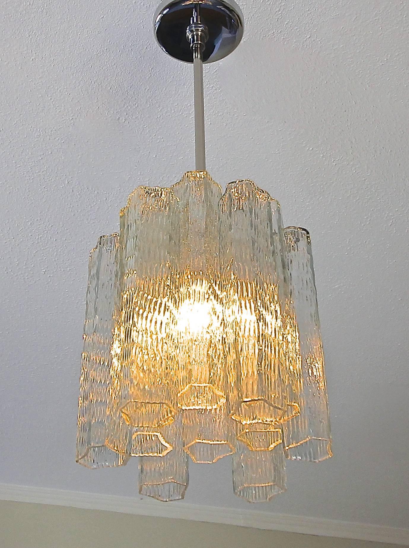 Mid-20th Century Pair of Murano Venini Style Tronchi Glass Ceiling Pendant Lights