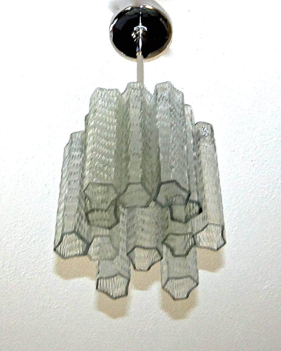 Metal Pair of Murano Venini Style Tronchi Glass Ceiling Pendant Lights