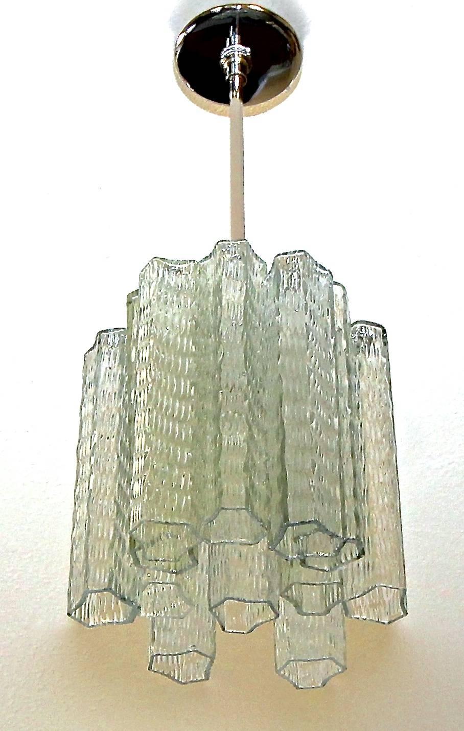 Italian Pair of Murano Venini Style Tronchi Glass Ceiling Pendant Lights