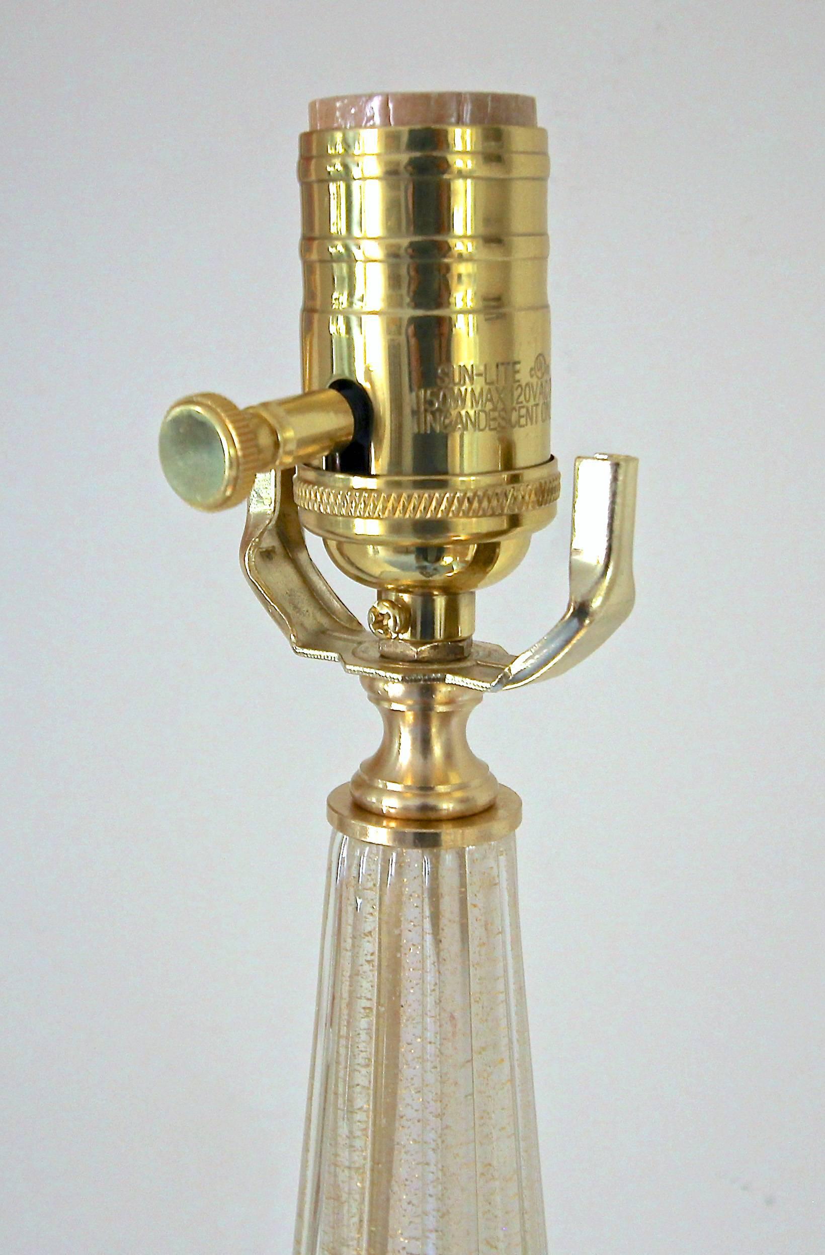 Single Tall Barbini Murano Italian White Gold Ribbed Table Lamp 2