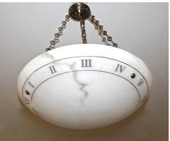 Large Alabaster Pendant Chandelier Ceiling Light with Incised Roman Numerals