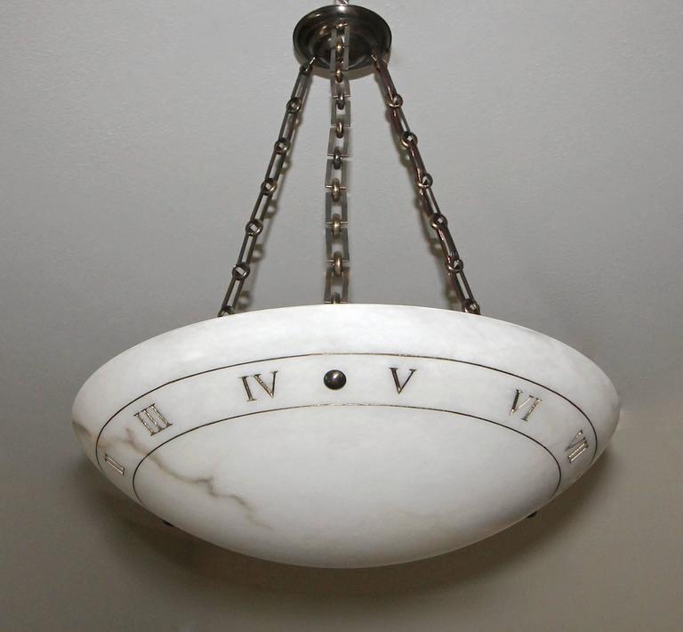 Large Alabaster Pendant Chandelier Ceiling Light With Incised Roman Large Alabaster Pendant Chandelier Ceiling Light With Incised Roman Numerals For 1