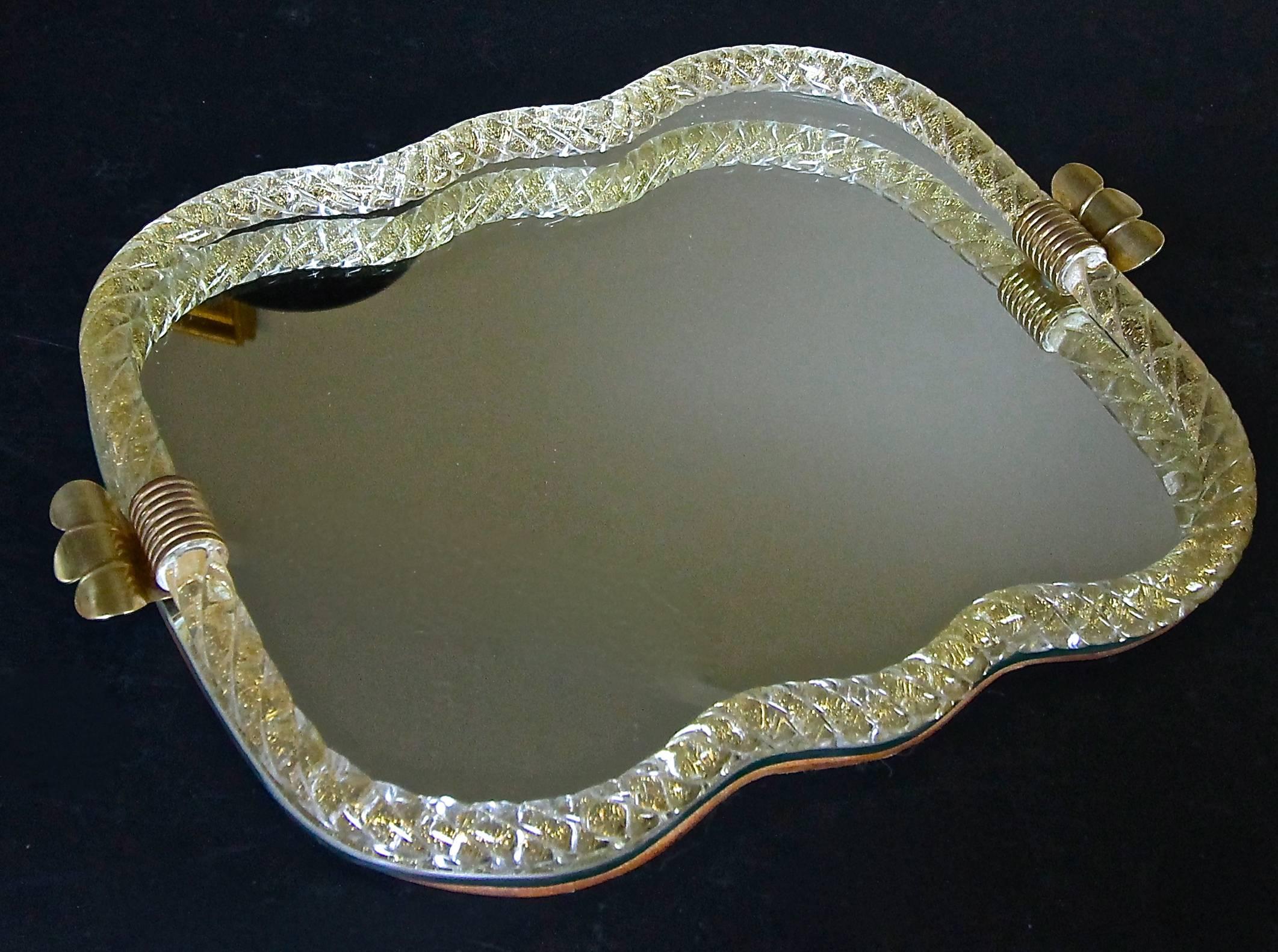 Large Murano Venetian Twisted Glass Rope Mirrored Vanity Tray For Sale 3