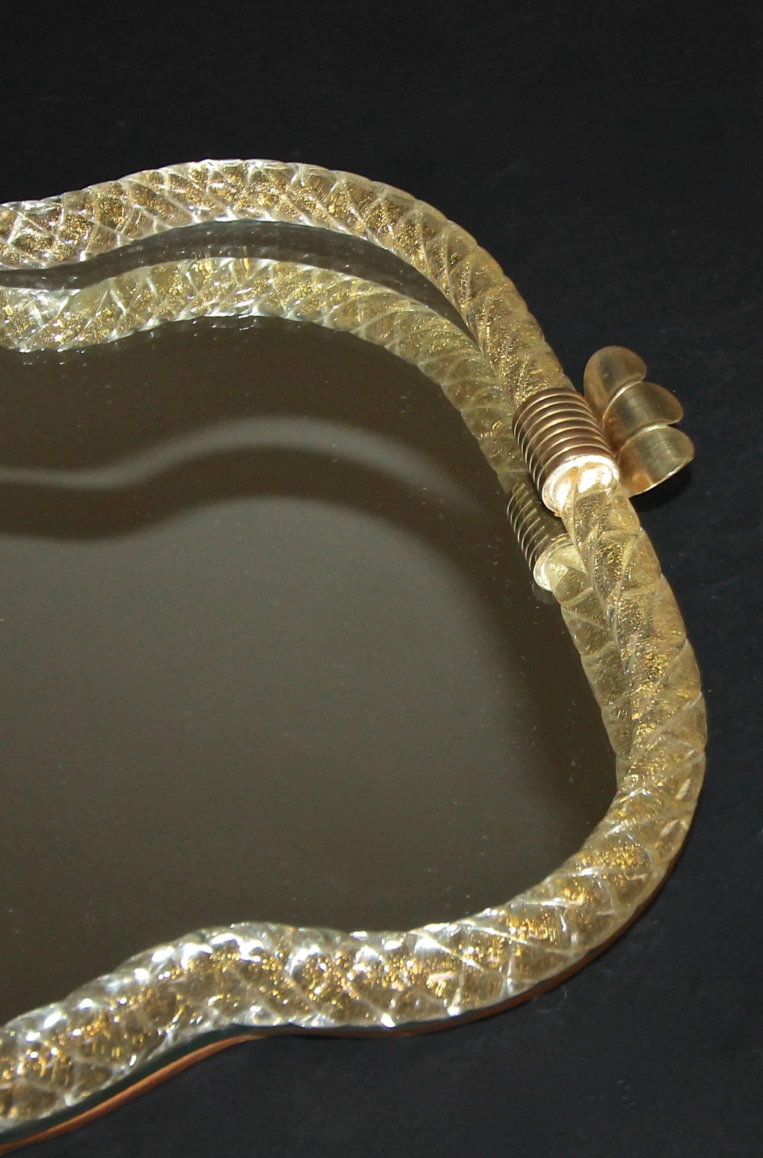 Mid-20th Century Large Murano Venetian Twisted Glass Rope Mirrored Vanity Tray For Sale