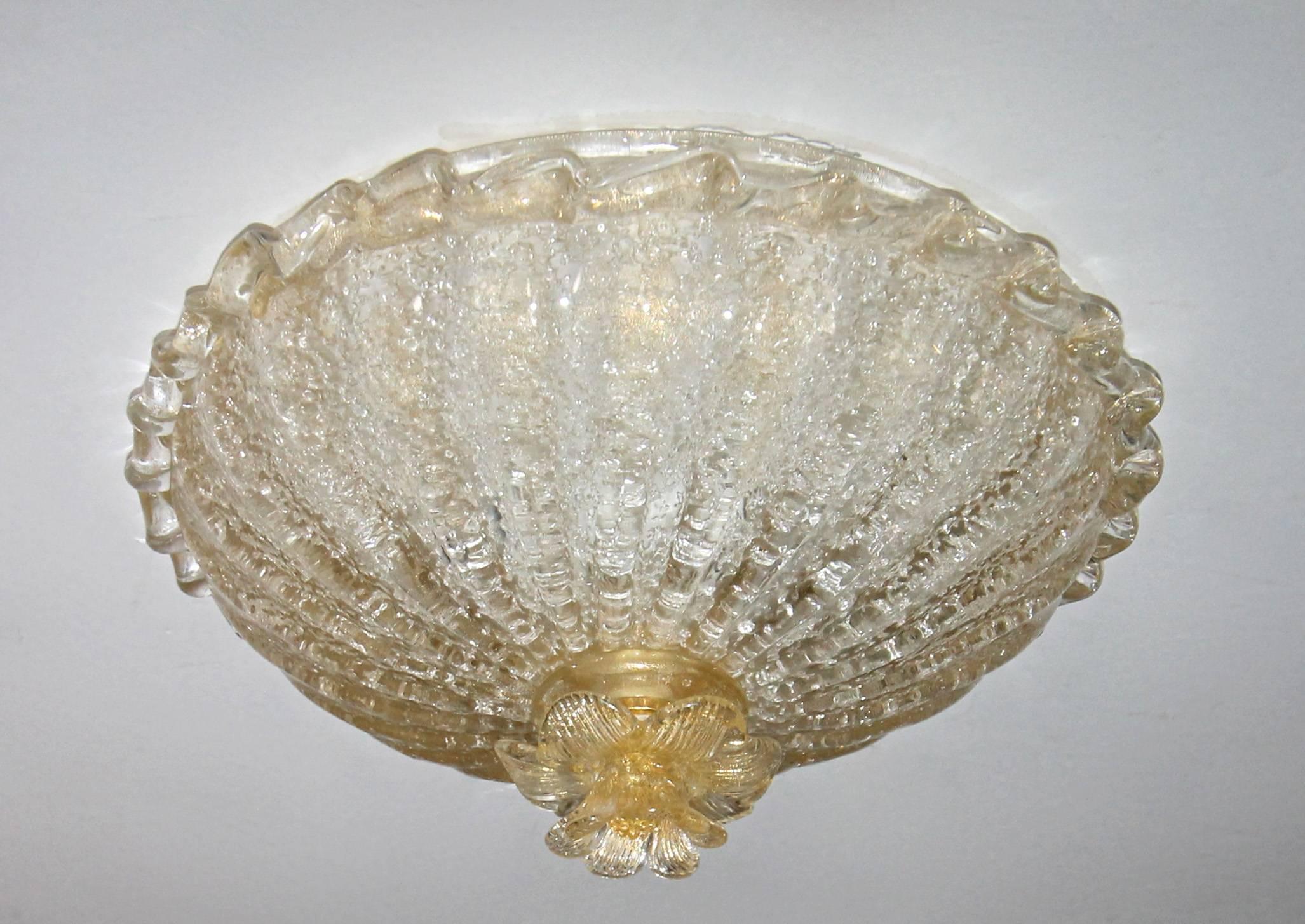 Barovier Murano Floral Glass Ceiling Flush Mount Light with Gold Inclusions 4