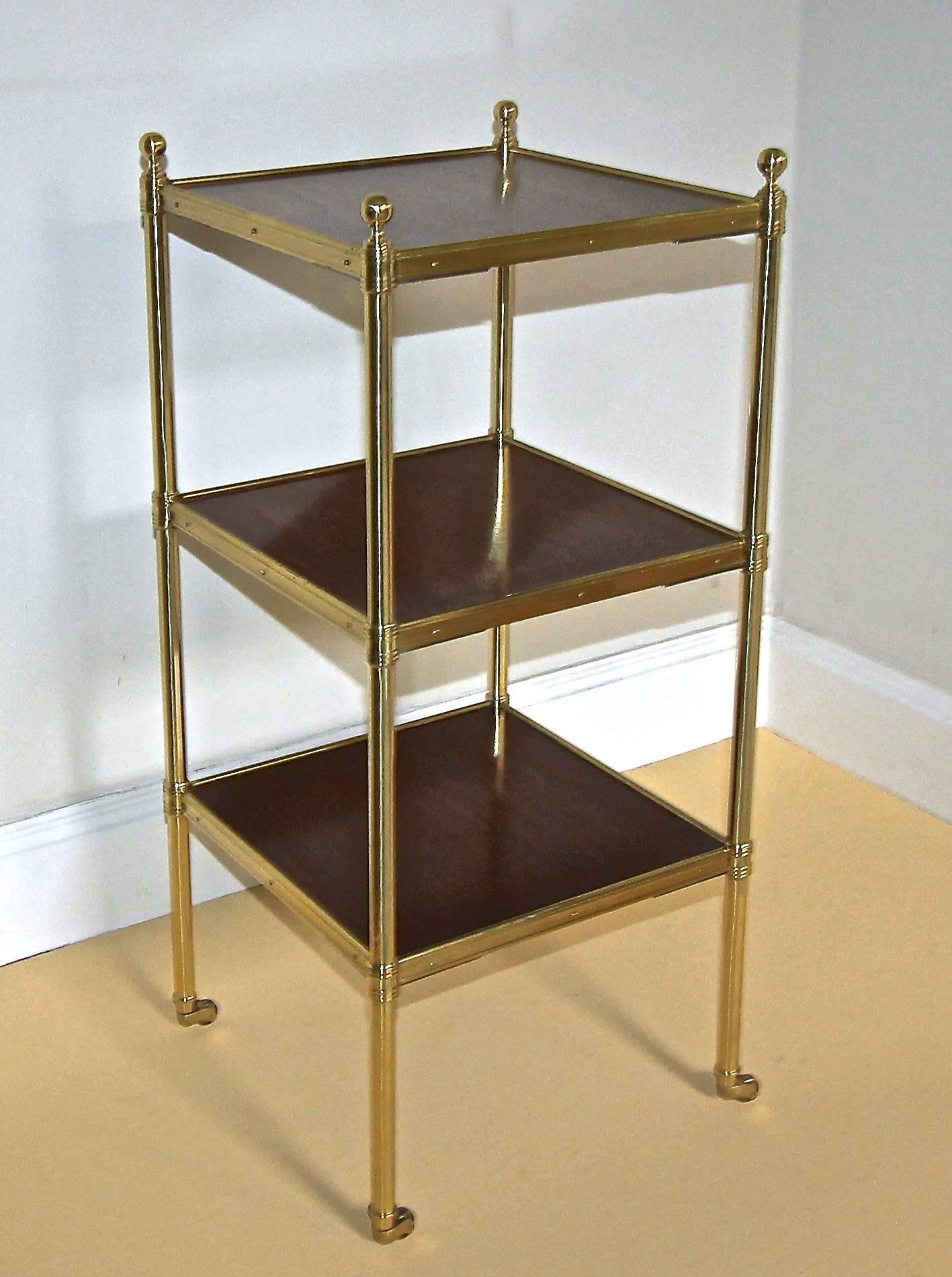 Regency Style Brass and Mahogany Three-Tier End Side Table 1