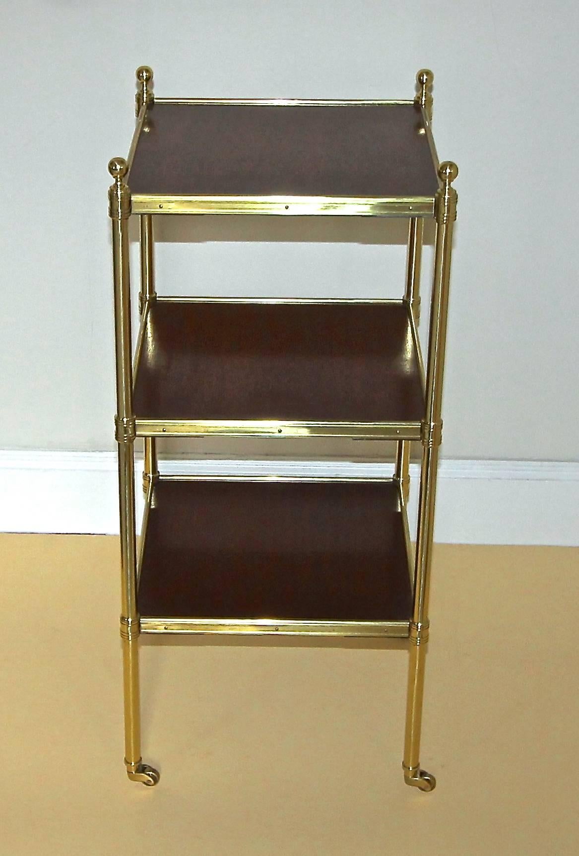 20th Century Regency Style Brass and Mahogany Three-Tier End Side Table