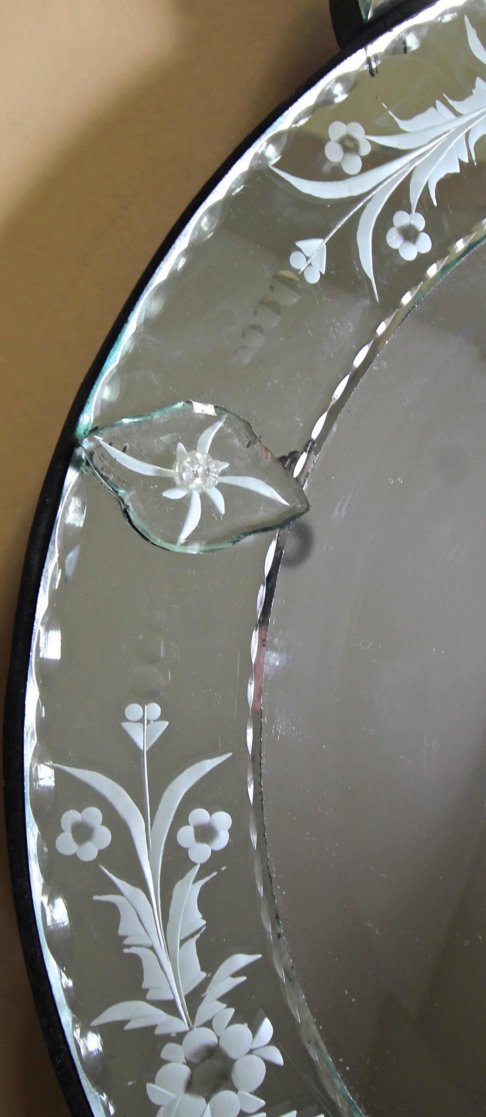 Mid-20th Century Vintage Venetian Etched Glass Circular Wall Mirror