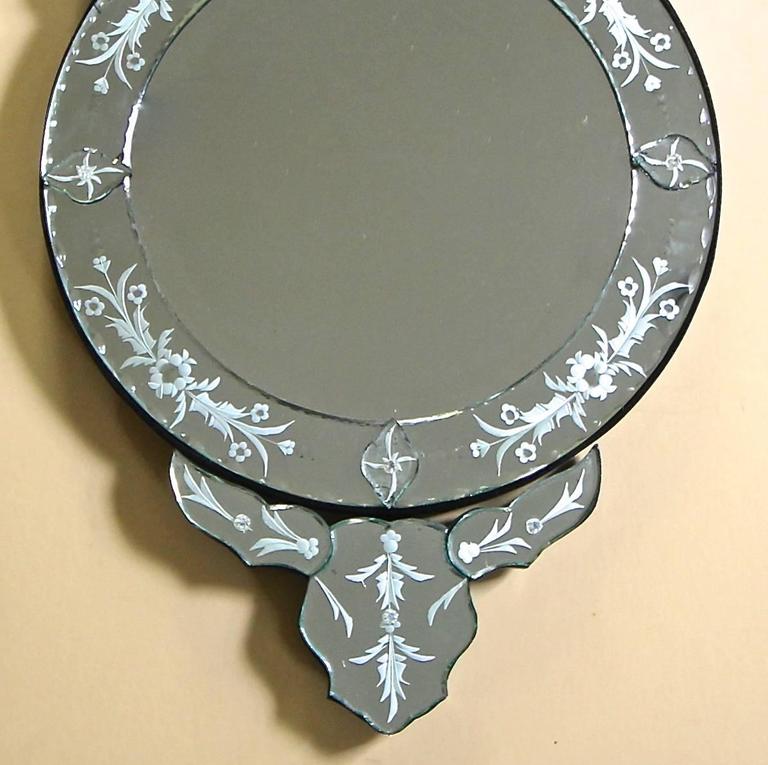 Vintage Etched Glass Circular Wall Mirror at 1stDibs