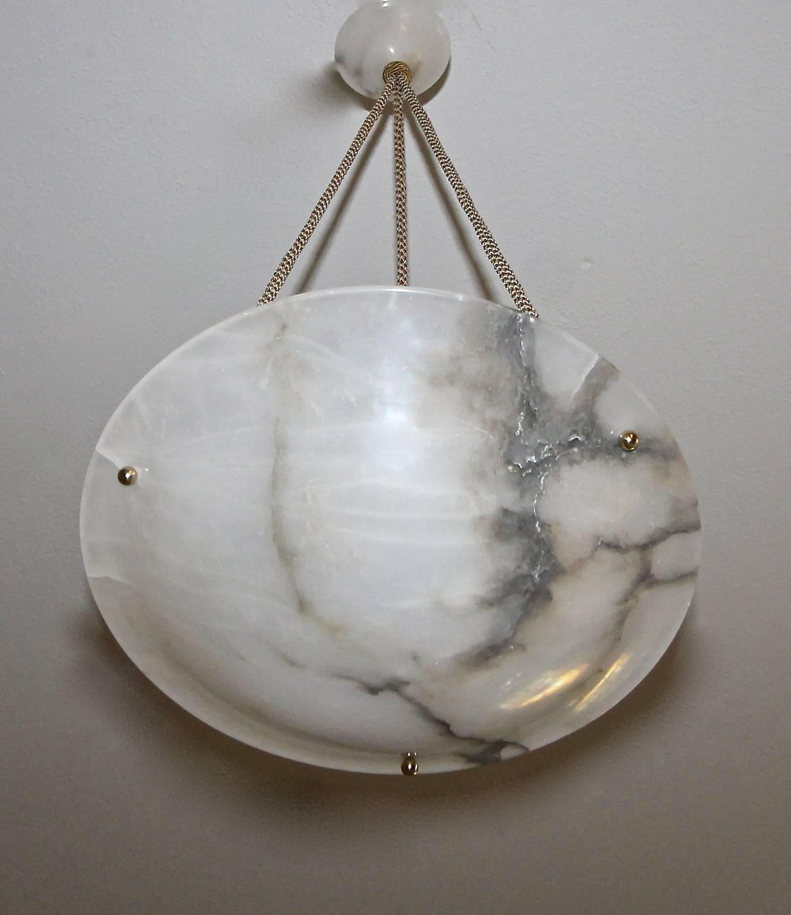 Early 20th Century French Alabaster Bronze Pendant Light or Chandelier
