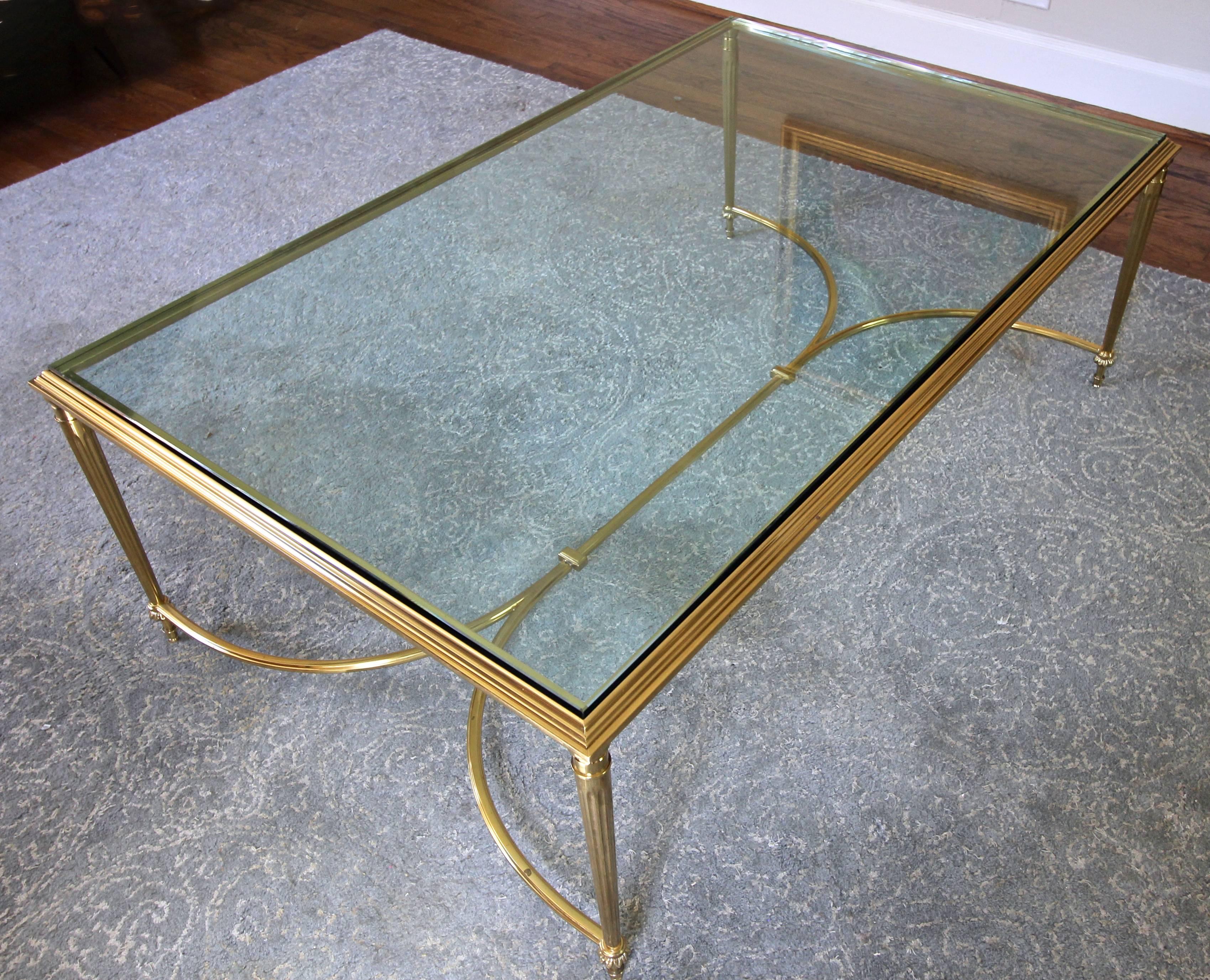 Large French Louis XVI Neoclassic Style Solid Brass Coffee or Cocktail Table In Excellent Condition In Palm Springs, CA