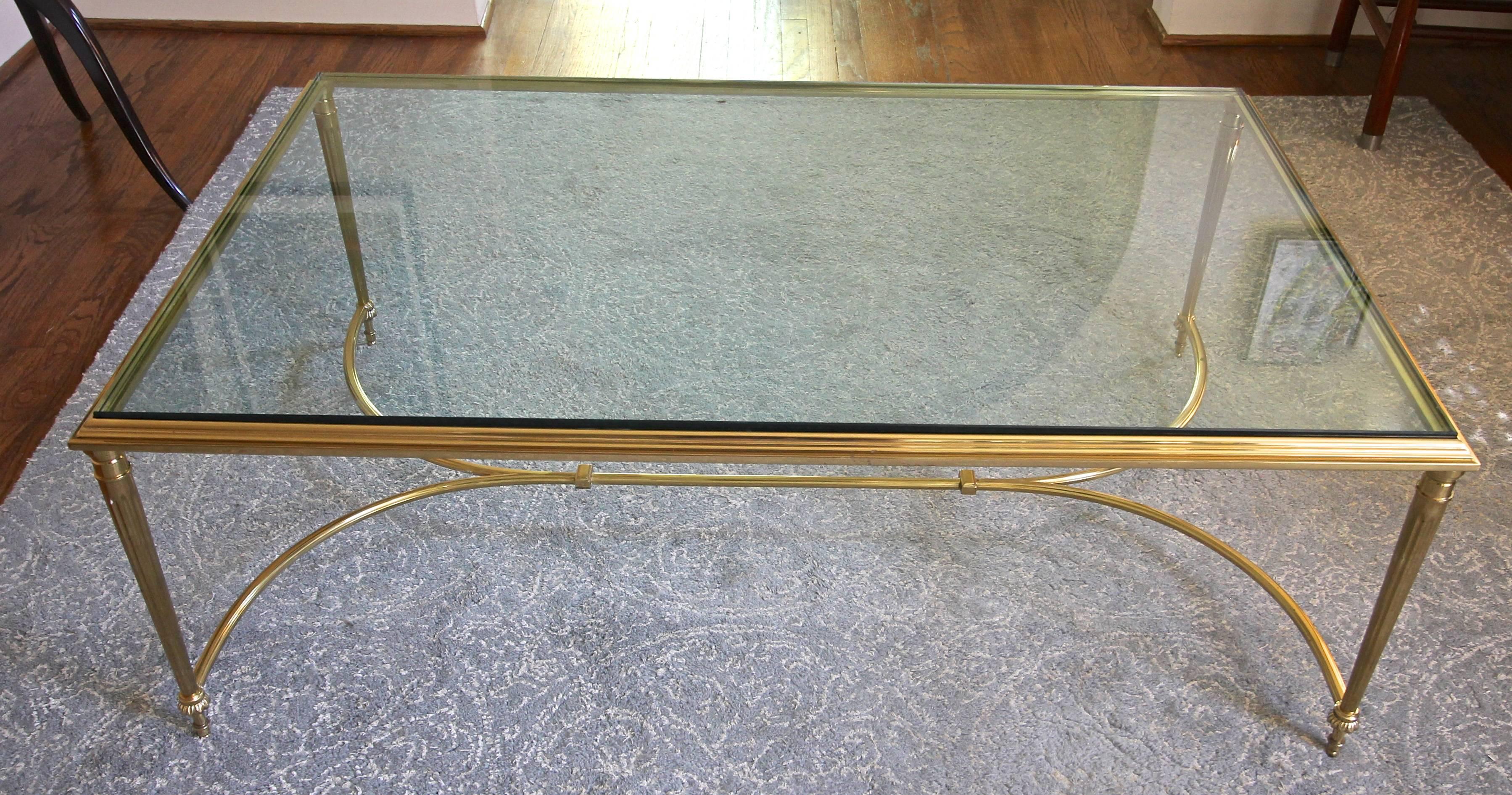 Mid-20th Century Large French Louis XVI Neoclassic Style Solid Brass Coffee or Cocktail Table