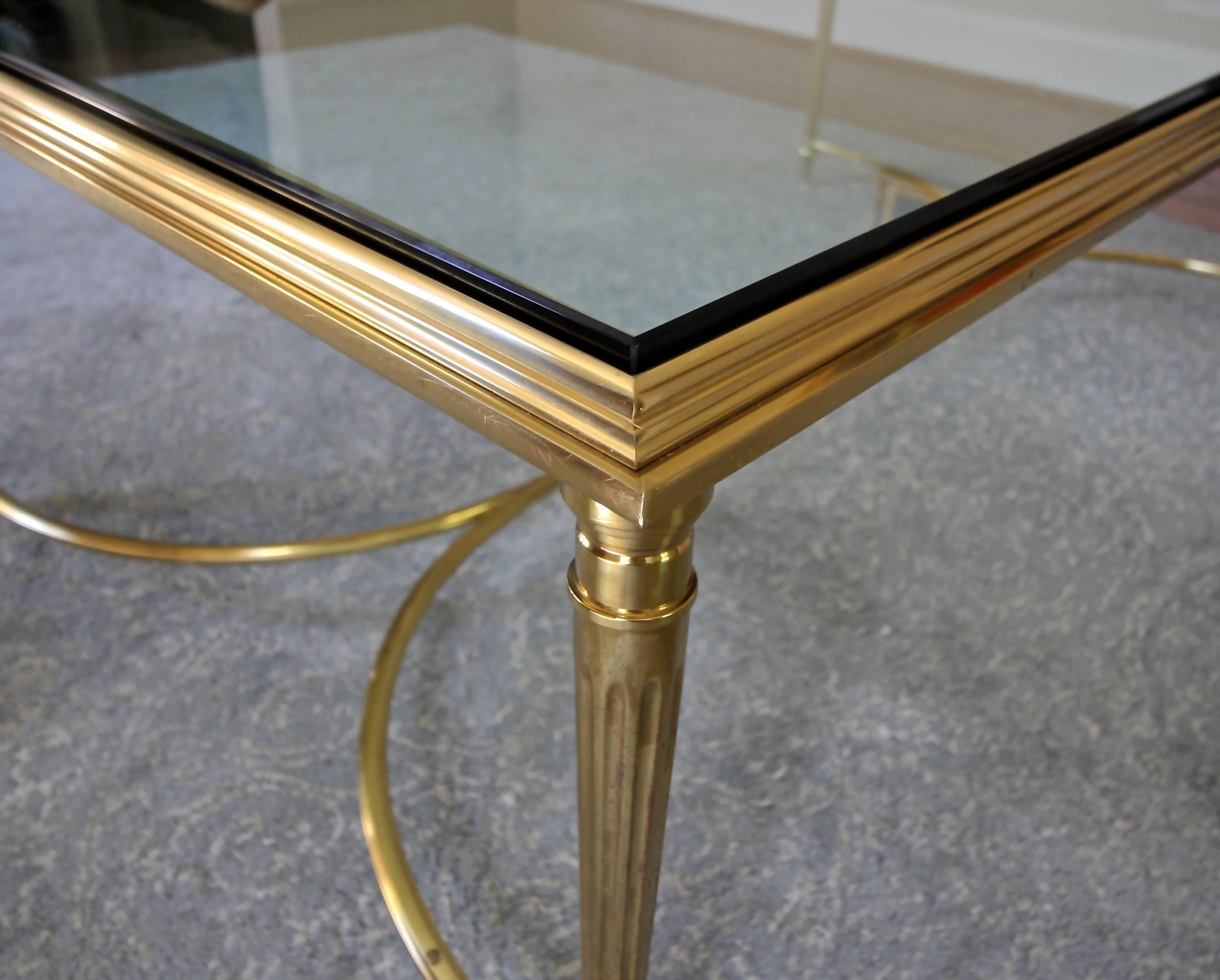 Glass Large French Louis XVI Neoclassic Style Solid Brass Coffee or Cocktail Table