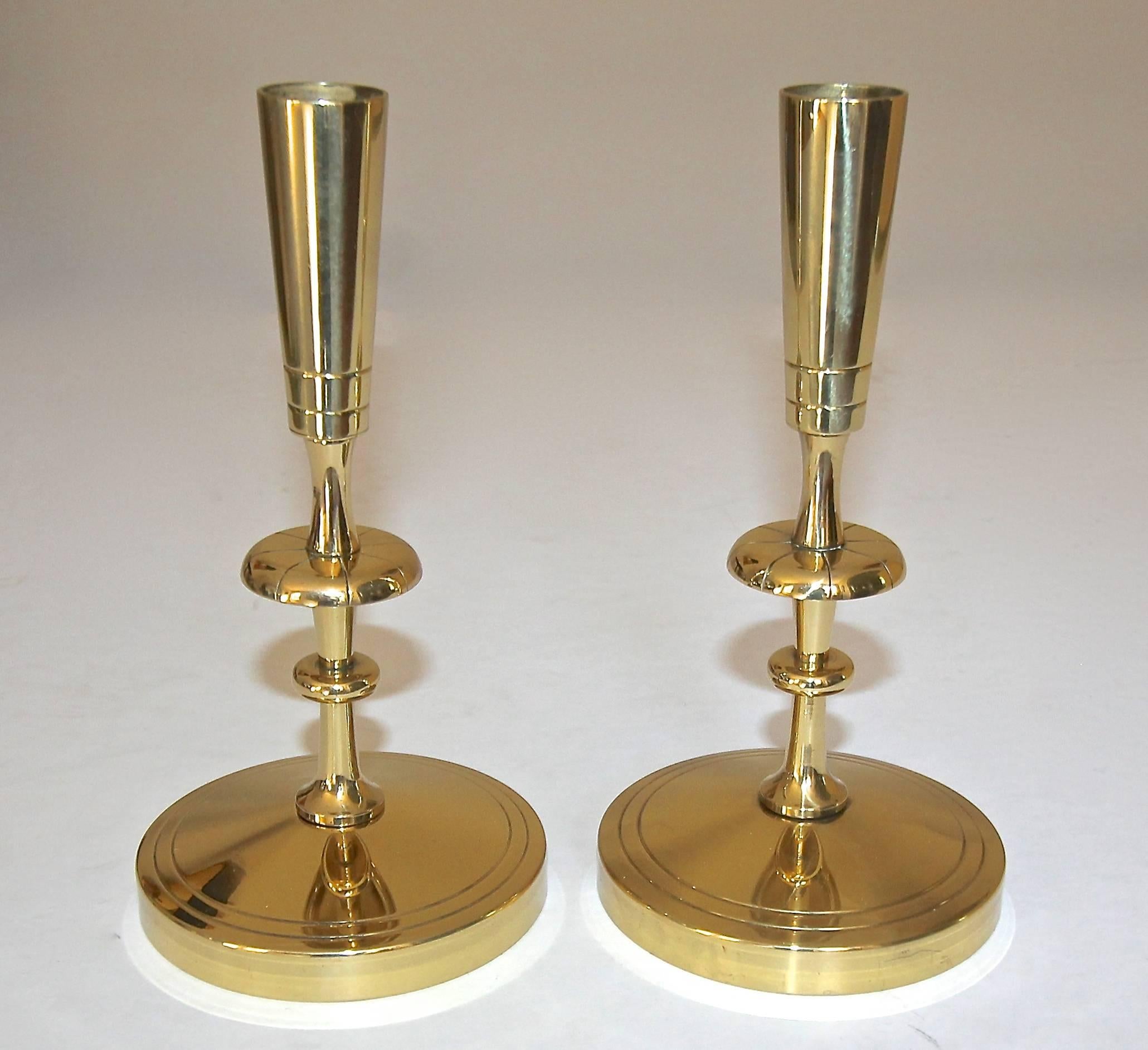 Pair of Tommi Parzinger for Dorlyn Brass Candlesticks For Sale 1