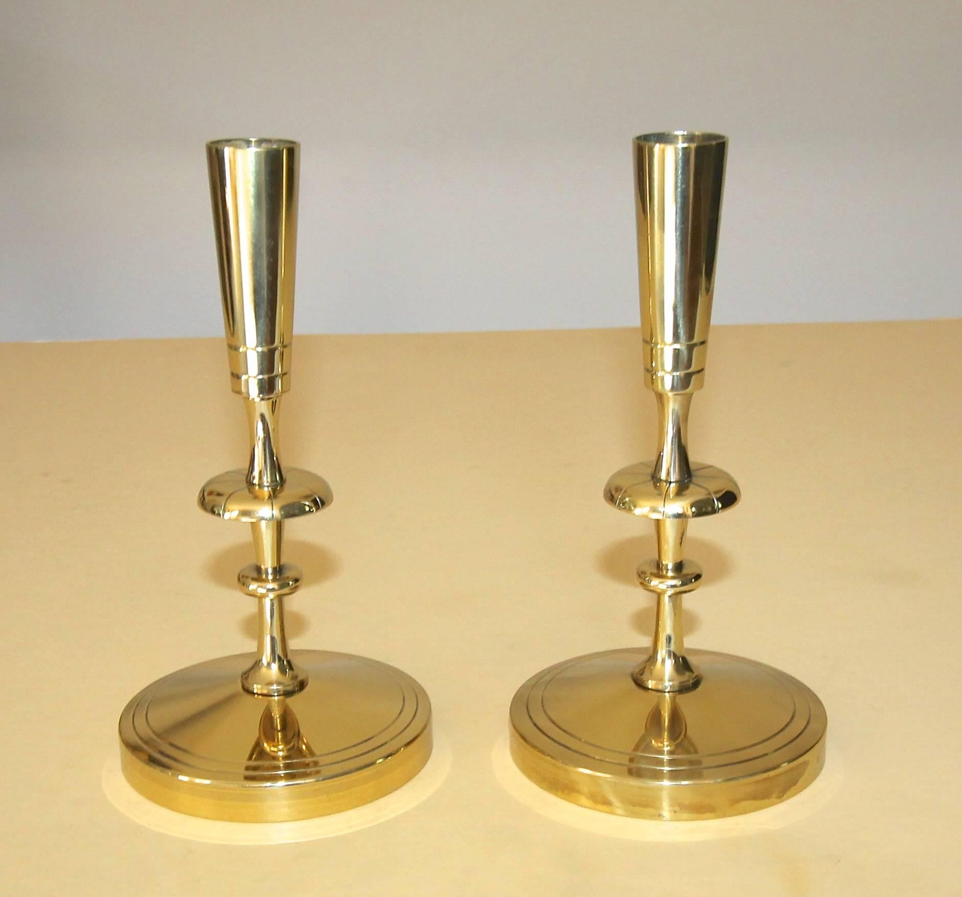 Pair of Tommi Parzinger for Dorlyn Brass Candlesticks For Sale 3
