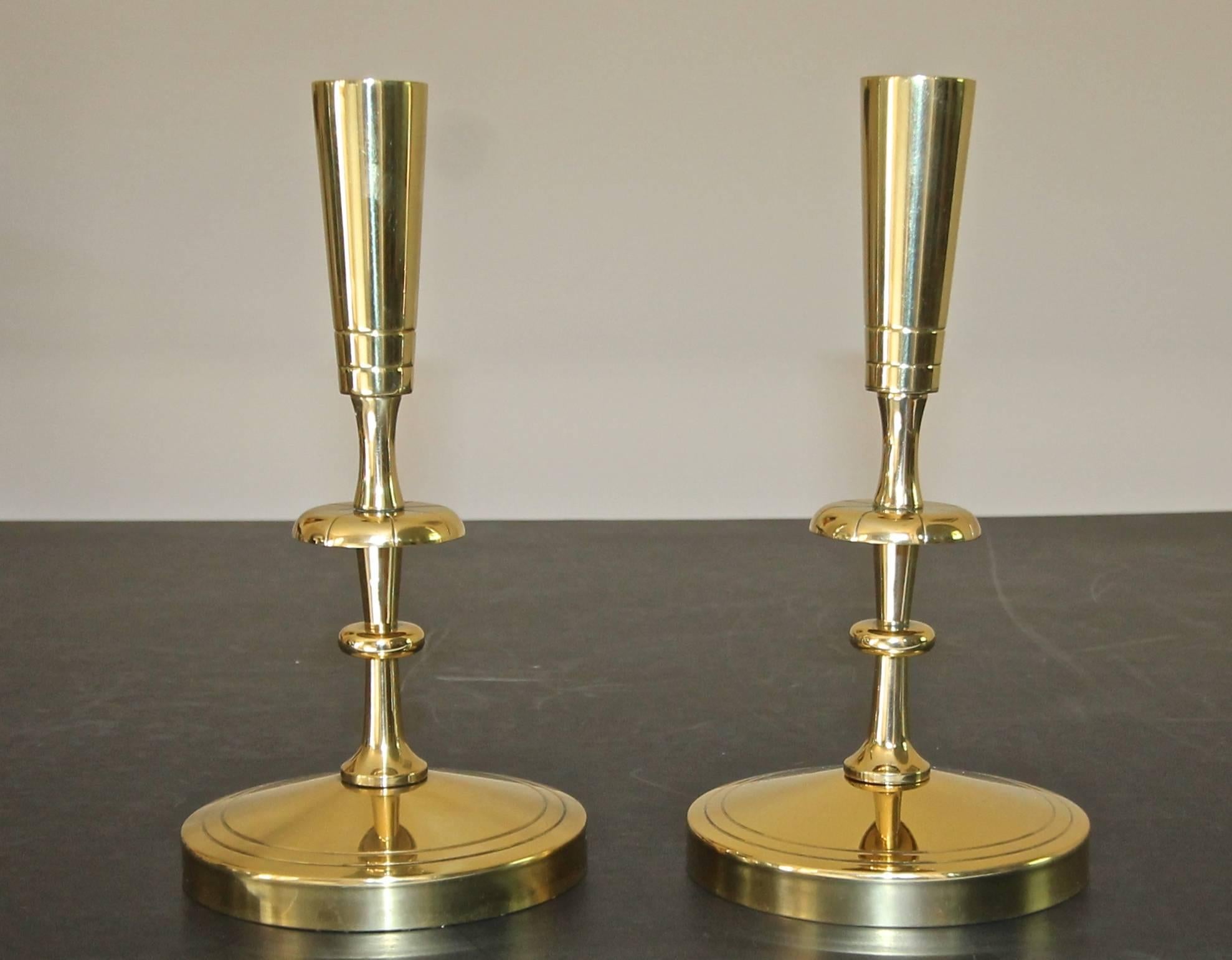 American Pair of Tommi Parzinger for Dorlyn Brass Candlesticks For Sale
