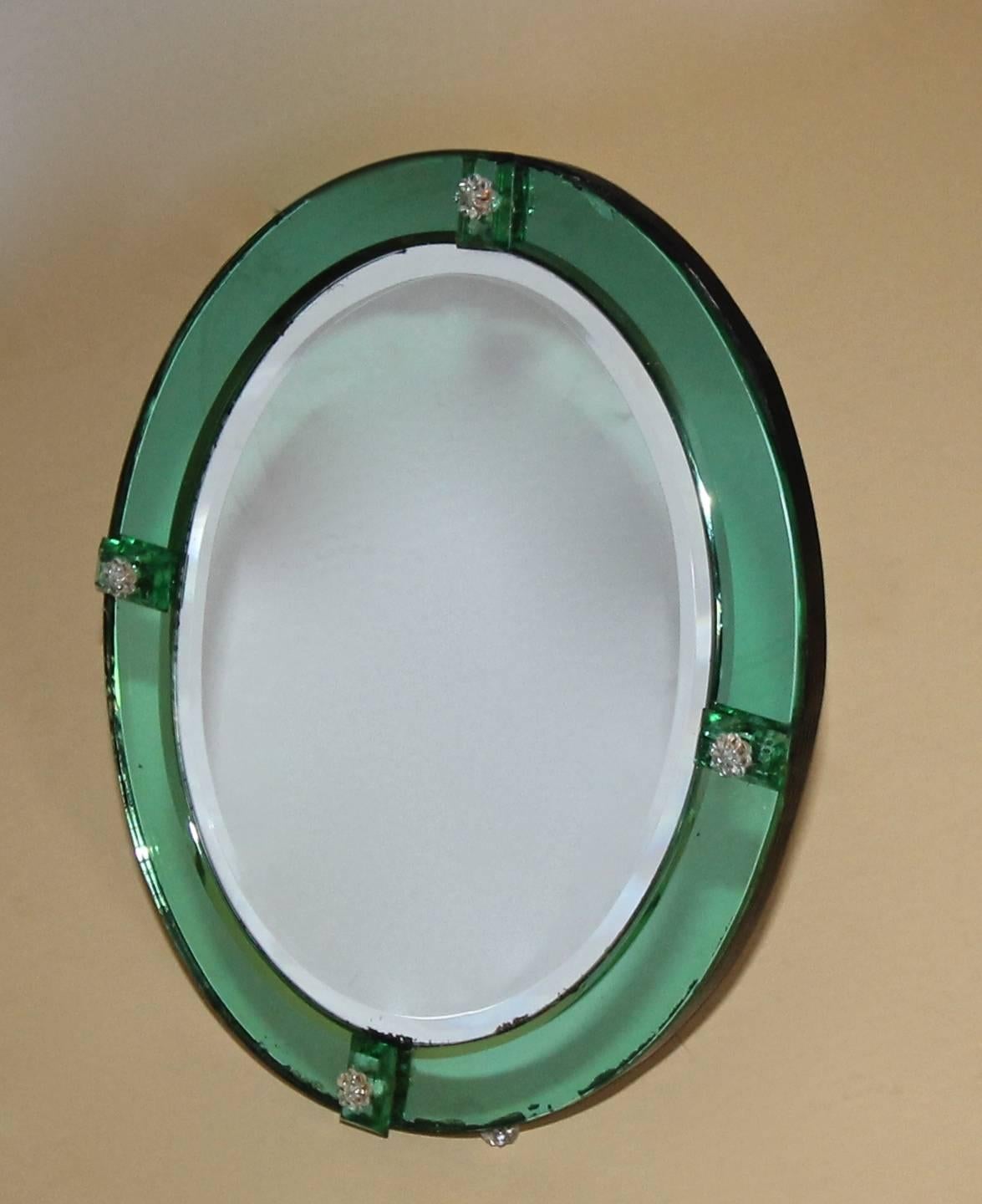 French Art Deco Emerald Green Table Mirror In Good Condition In Palm Springs, CA