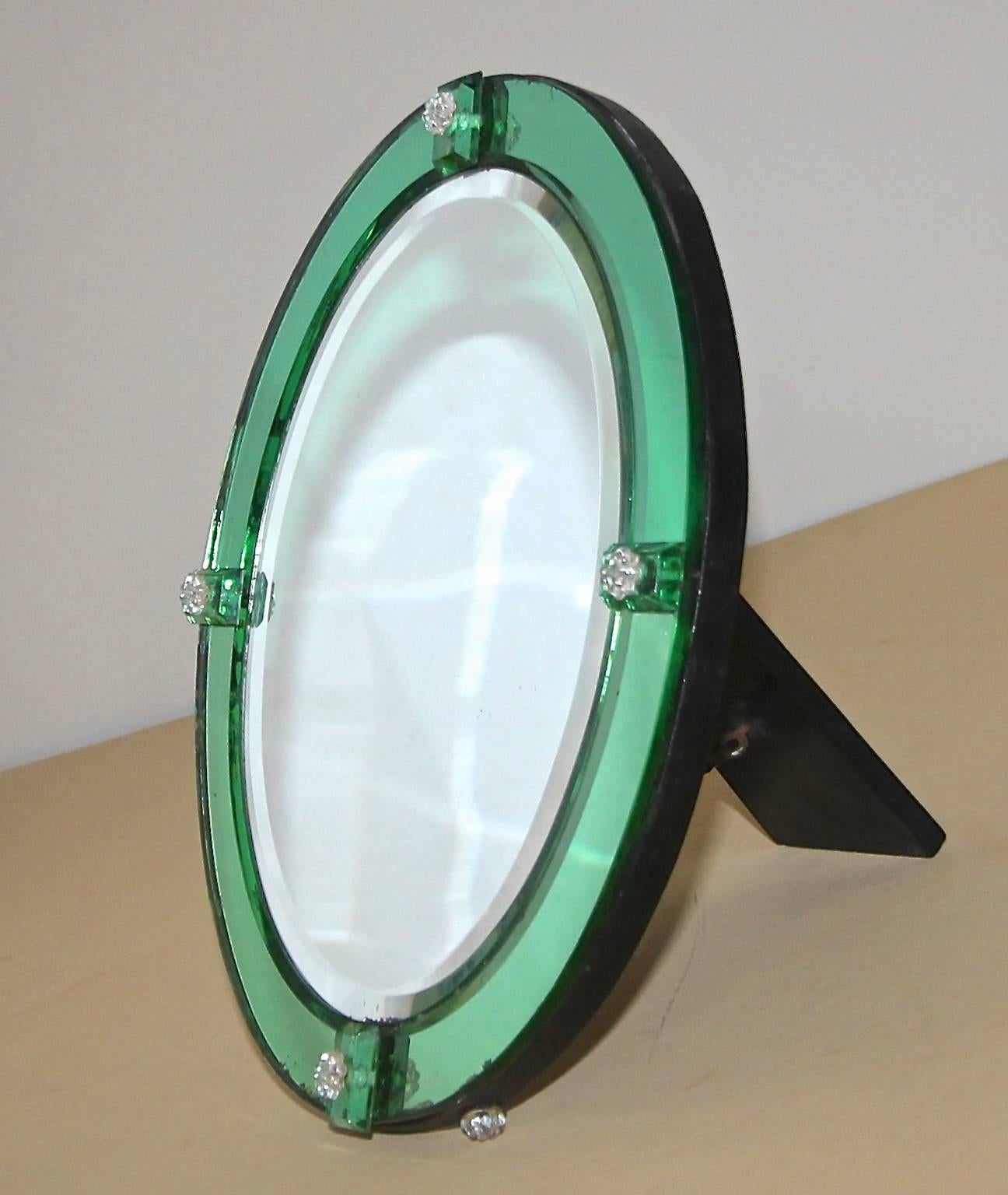 Mid-20th Century French Art Deco Emerald Green Table Mirror
