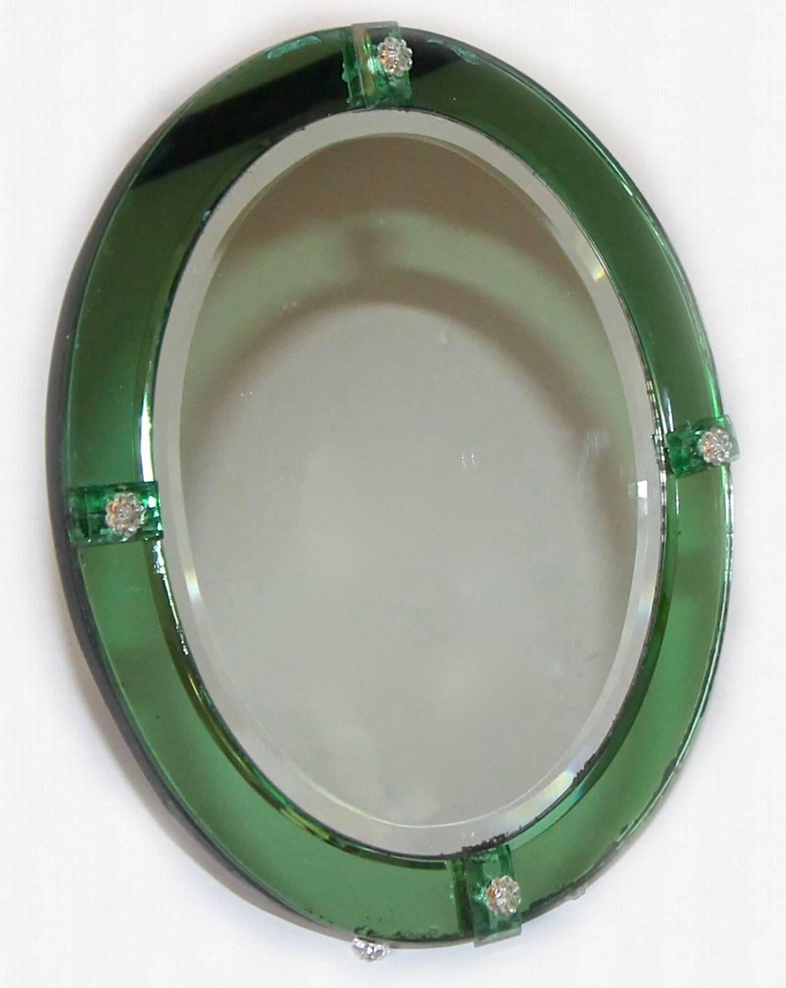 French Art Deco Emerald Green Table Mirror 1