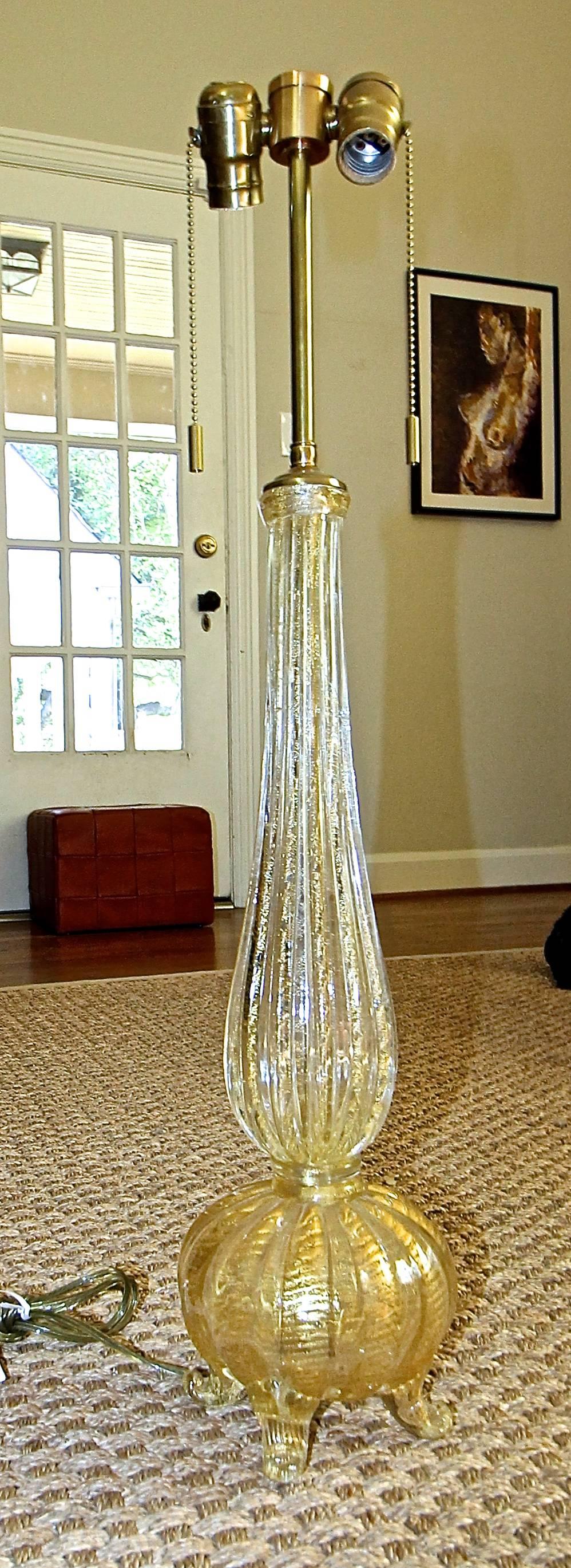 Barovier Cordonato d'Oro Murano Gold Footed Table Lamp 3