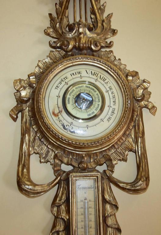 Italian Carved Giltwood Wall Barometer Thermometer For Sale at 1stDibs