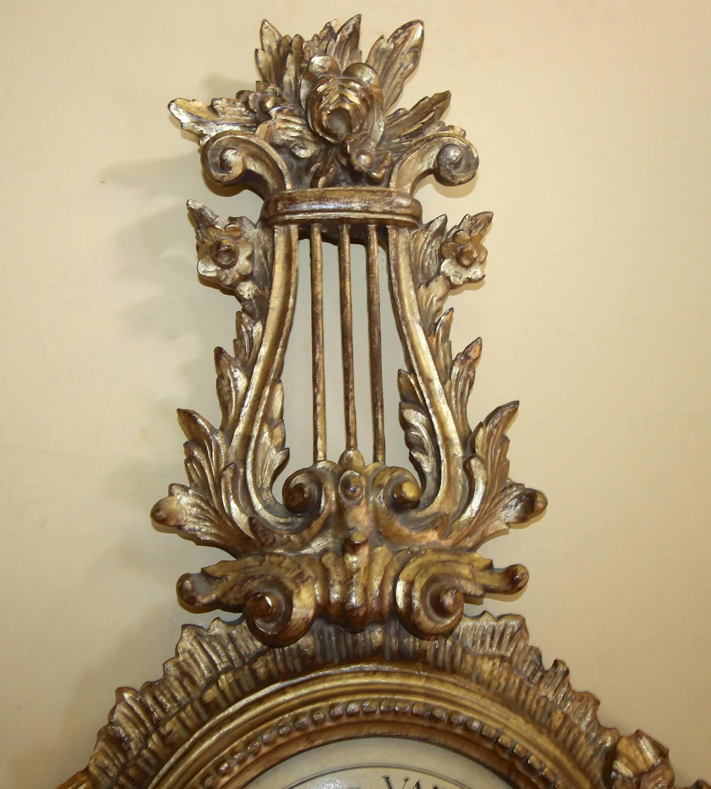 Italian Carved Giltwood Wall Barometer Thermometer 3