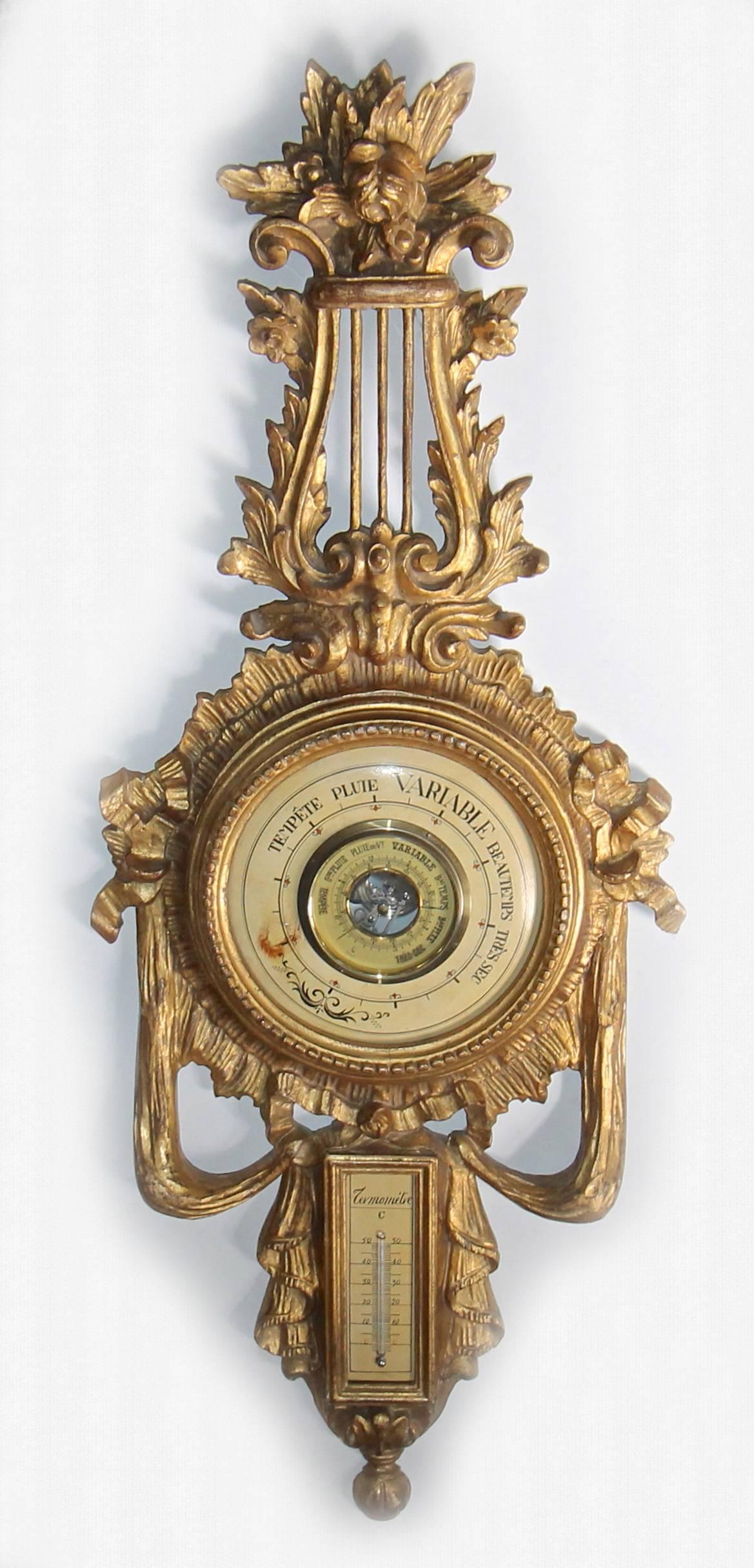 Italian Carved Giltwood Wall Barometer Thermometer 6