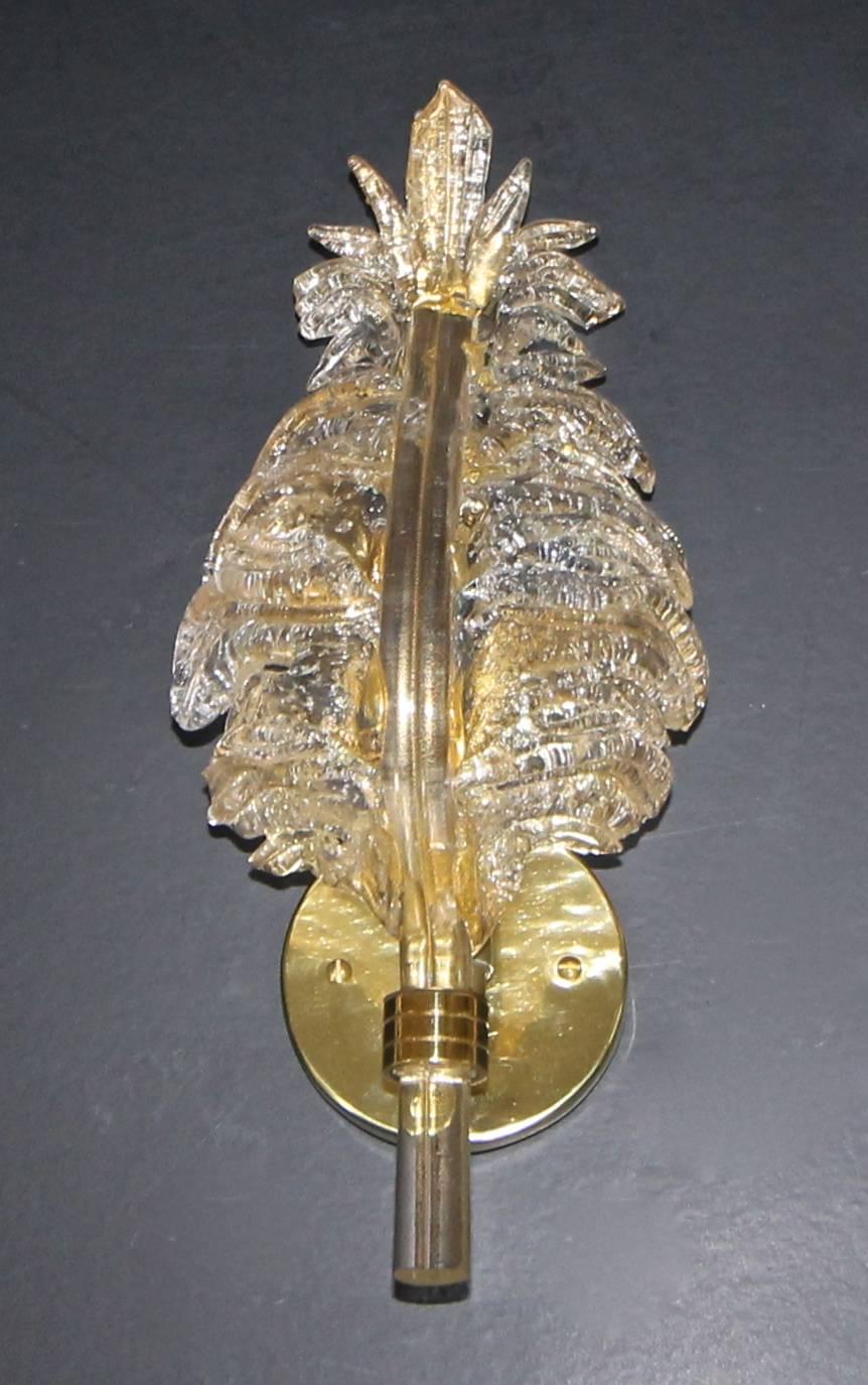 Italian Single Barovier Murano Glass Rugiadoso Leaf Wall Sconce