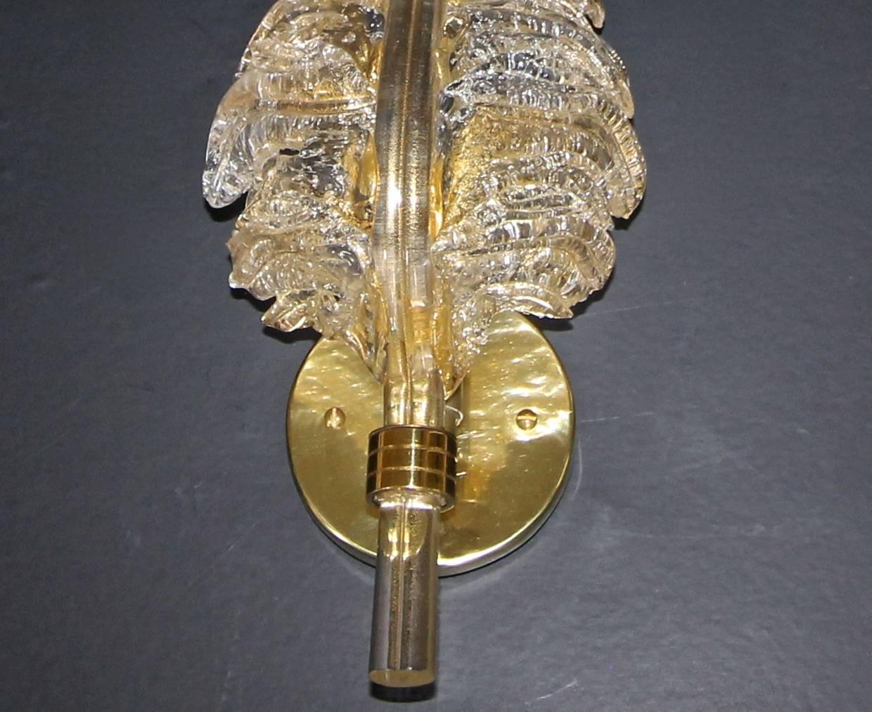 Single Barovier Murano Glass Rugiadoso Leaf Wall Sconce 2