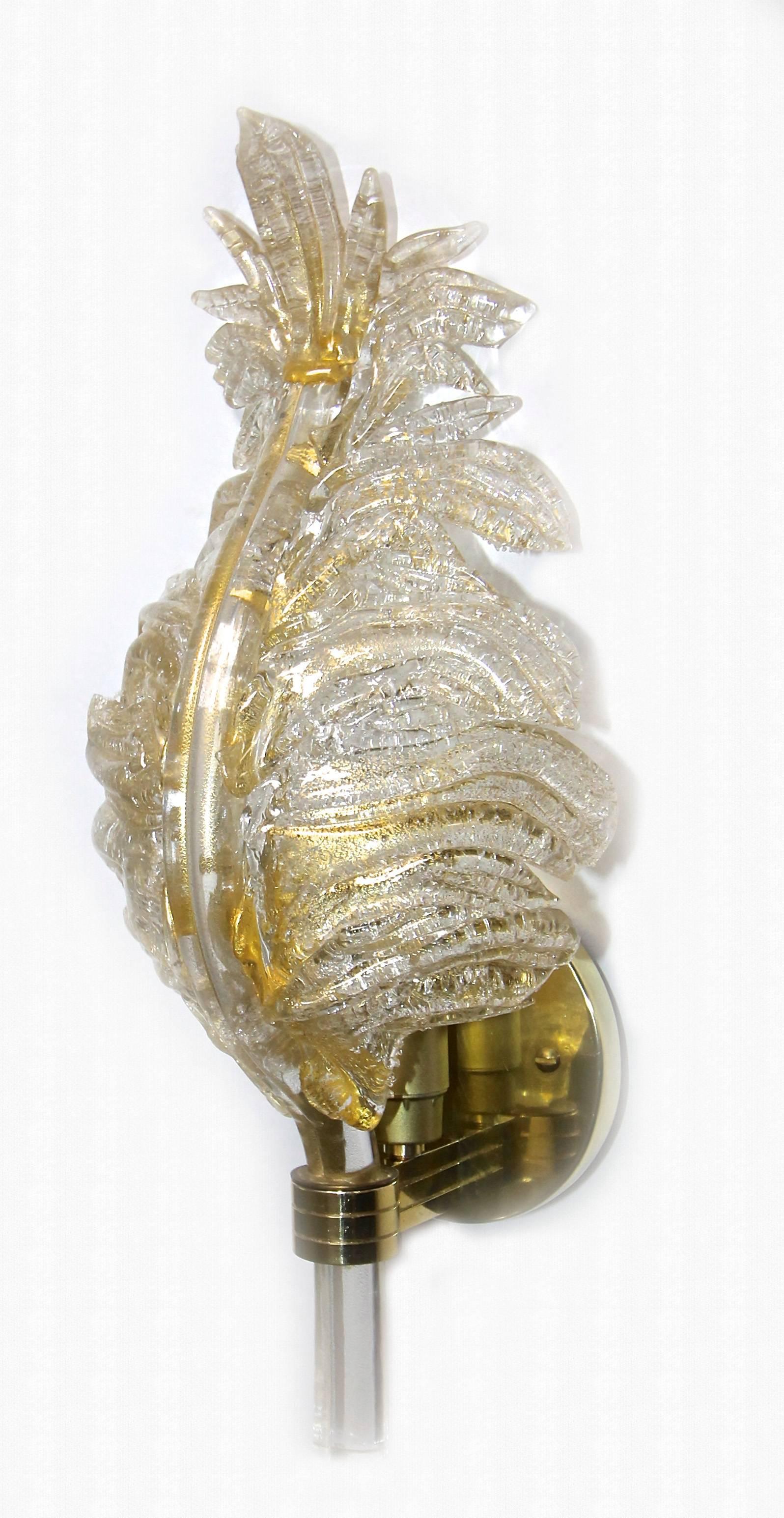 Single Barovier Murano Glass Rugiadoso Leaf Wall Sconce 4