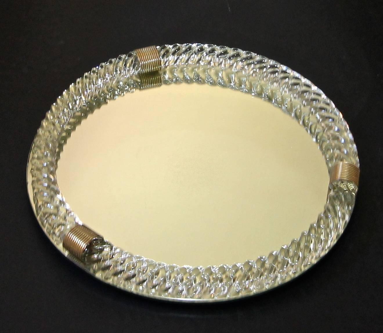 Large Venini Style Murano Round Twisted Glass Rope Vanity Tray In Good Condition In Palm Springs, CA