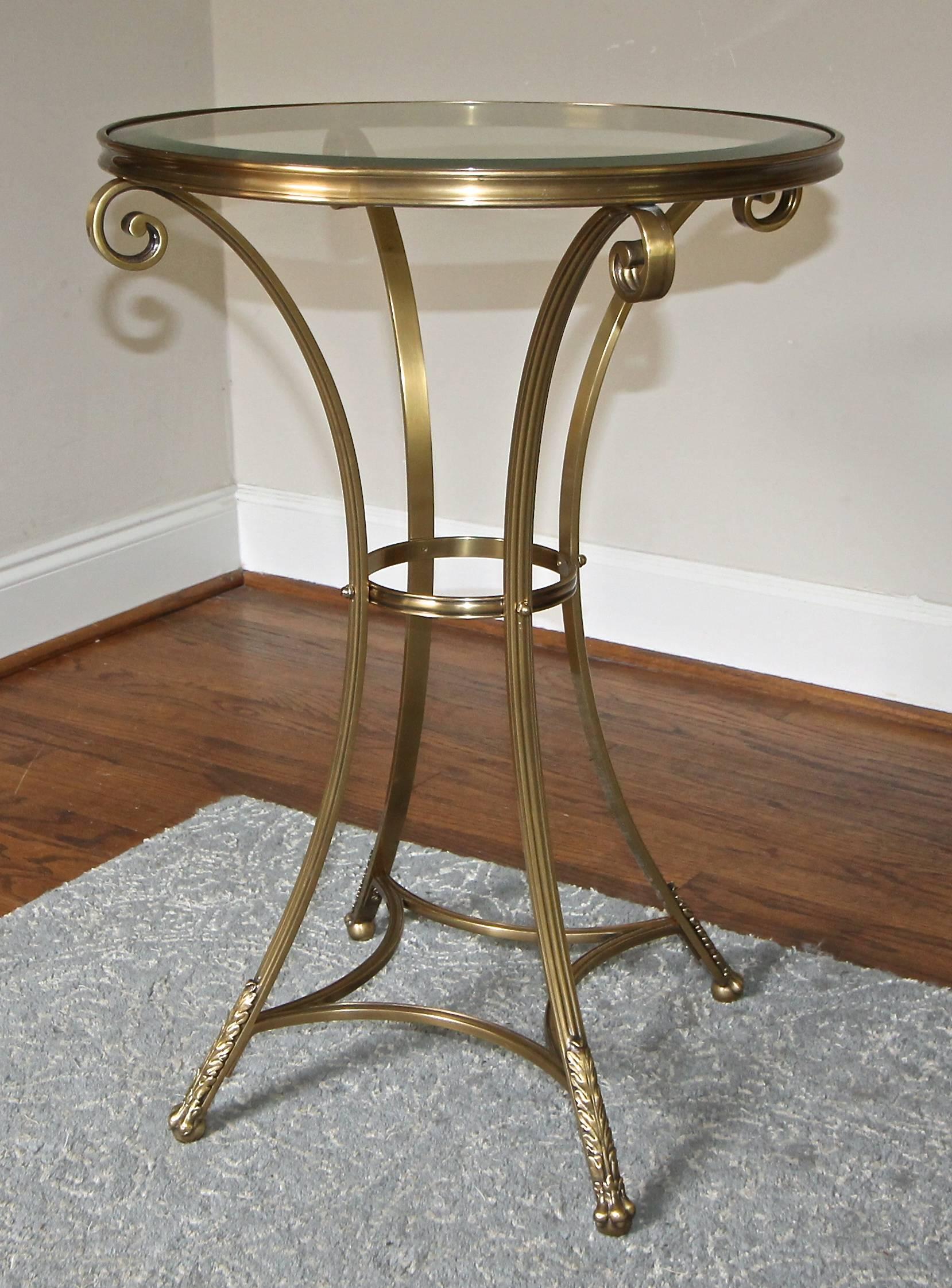 Neoclassic Brass Round Gueridon Table with Paw Feet For Sale 2