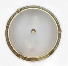 Six Vaughan Regency Style Greek Key Brass Glass Flush Mount Ceiling Lights