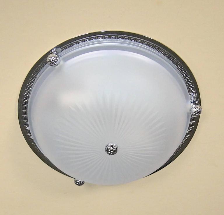 Pair Vaughan Regency Style Greek Nickel and Glass Flush Mount Ceiling