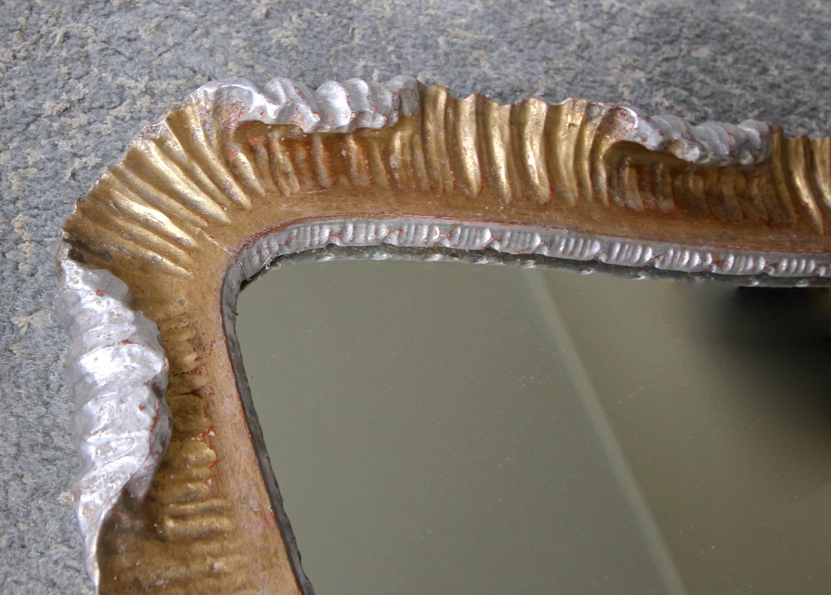 Venetian Scalloped Gilt Wood Silver Gold Italian Wall Mirror 1