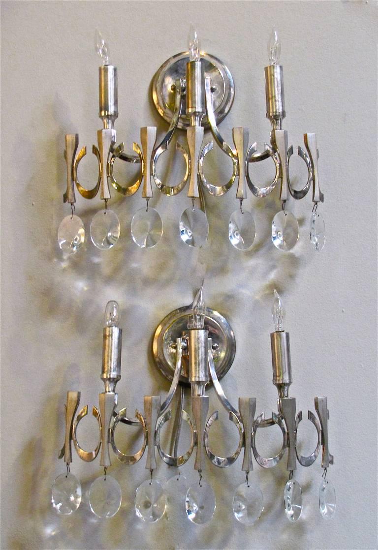 Pair of Sciolari crystal wall sconces in nickel finish. New wiring.

This item is located at our Dallas showroom.