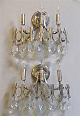 Pair Sciolari Italian Crystal Nickel Wall Light Sconces