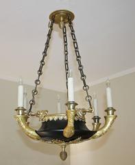 French Empire Doré Bronze Lion Chandelier