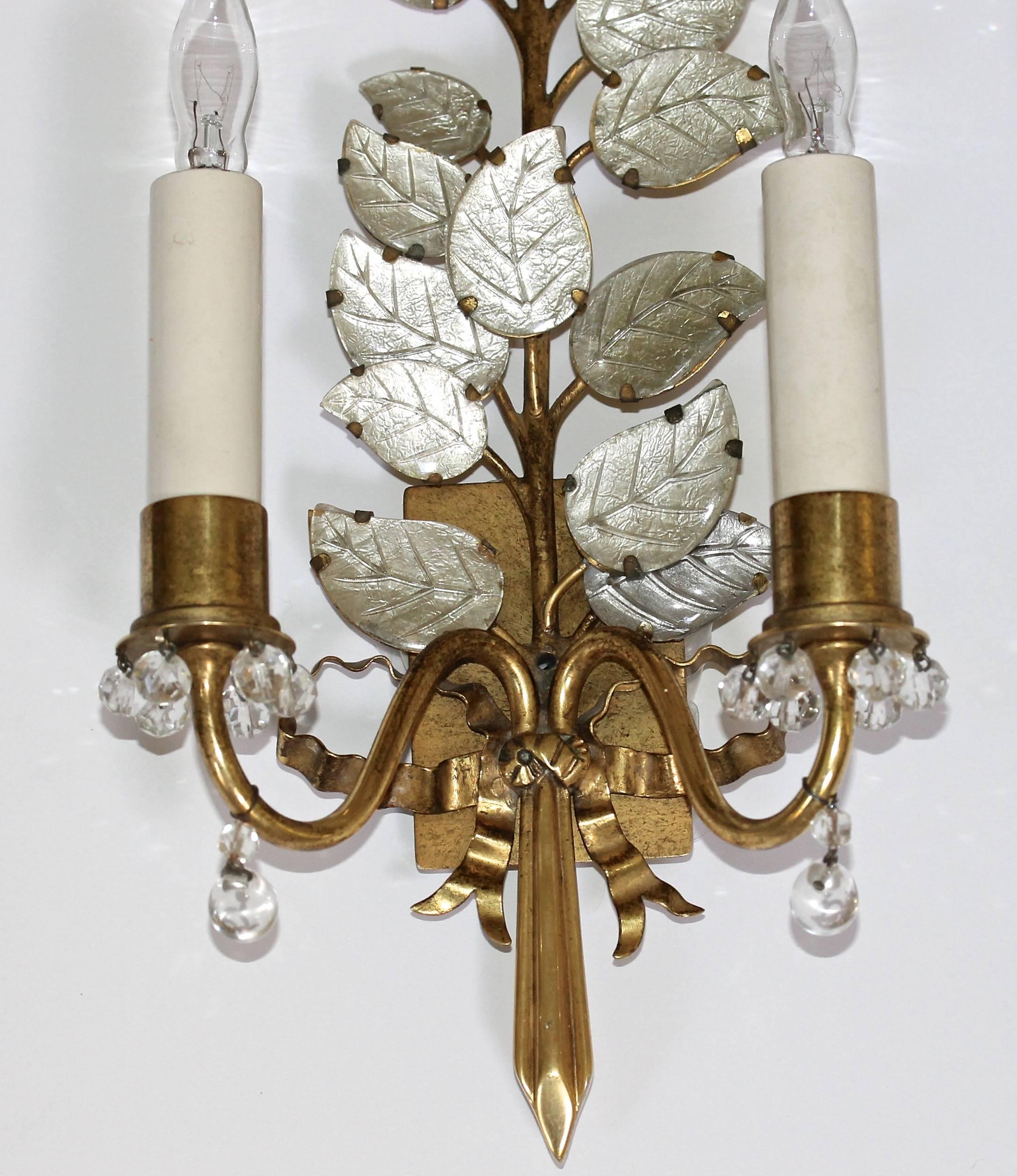 Pair of Baguès Floral Gilt Bronze Wall Sconces 1