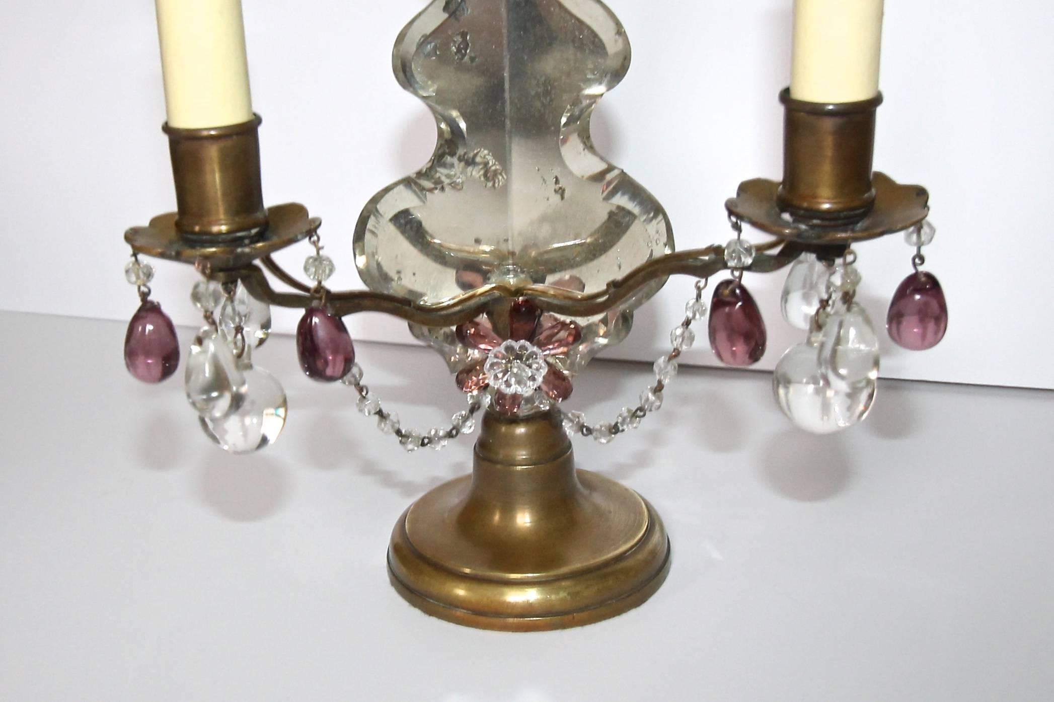 Pair of French Louis XV Style Bronze and Crystal Girandoles Mantle Lamps 2