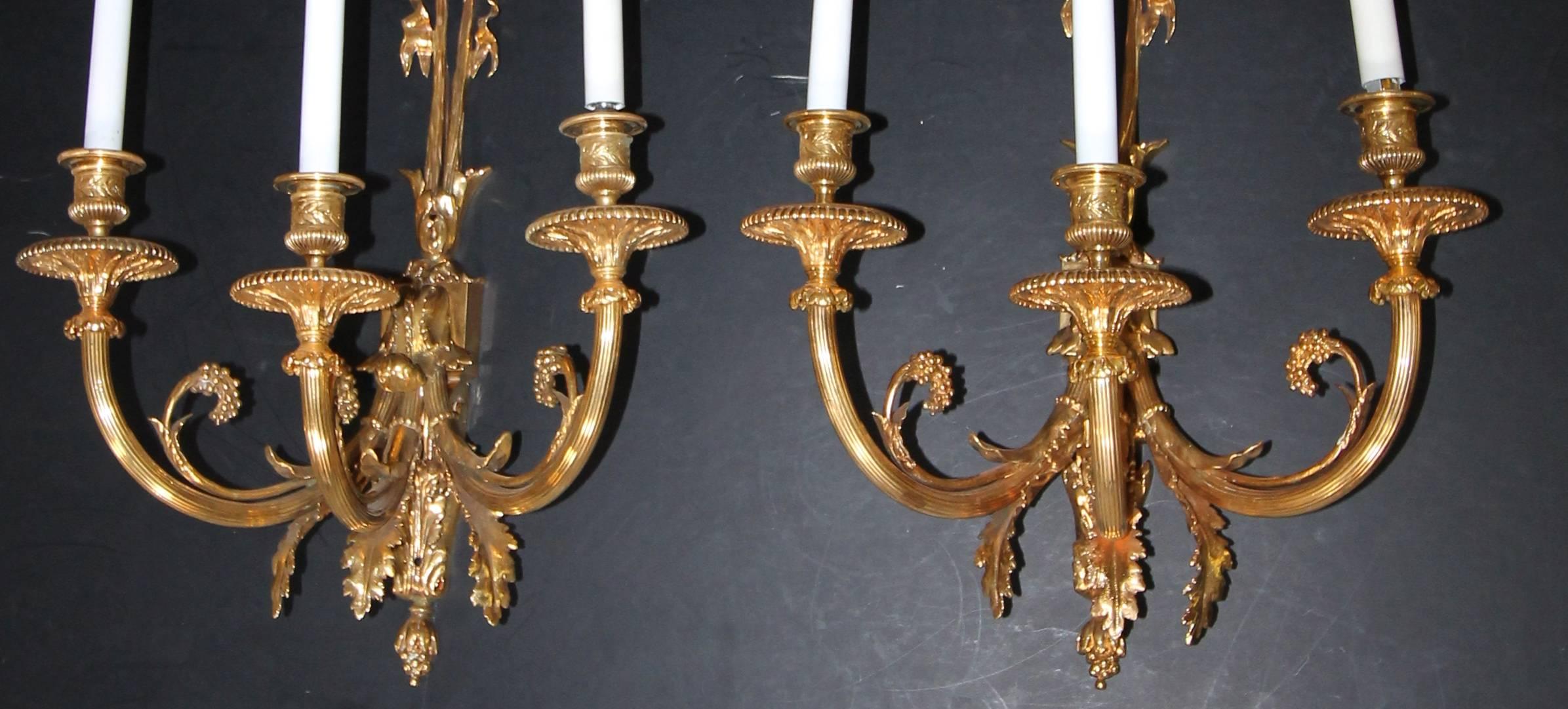 Brass Pair of 19th Century French Neoclassic Bronze Sconces