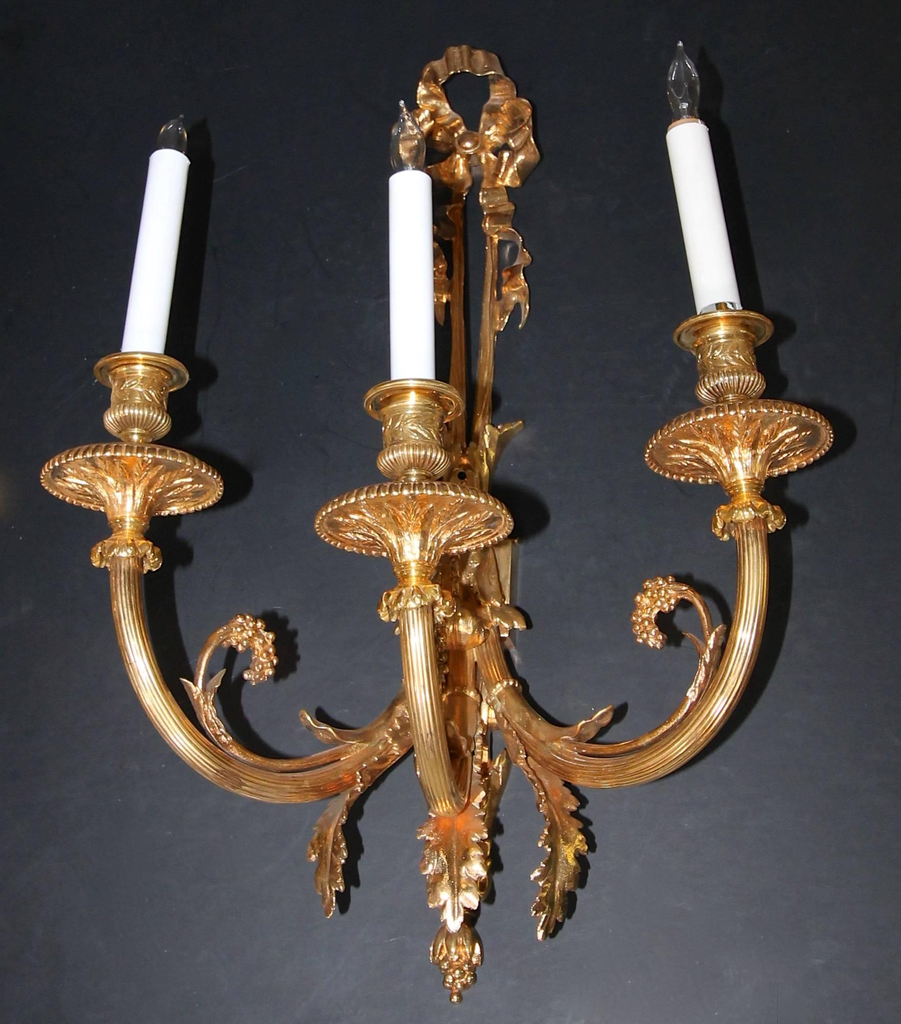 Pair of 19th Century French Neoclassic Bronze Sconces In Good Condition In Palm Springs, CA
