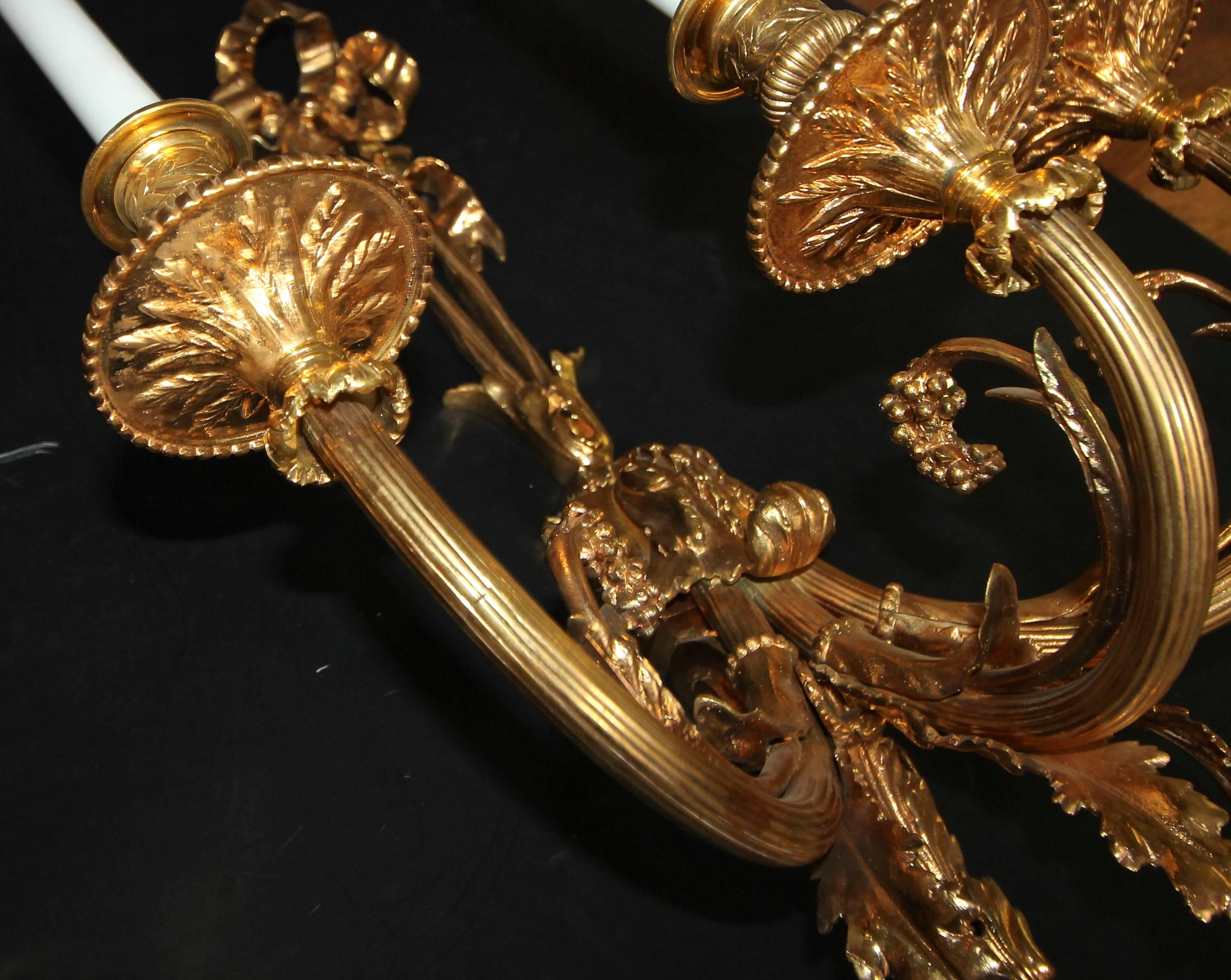 Pair of 19th Century French Neoclassic Bronze Sconces 1