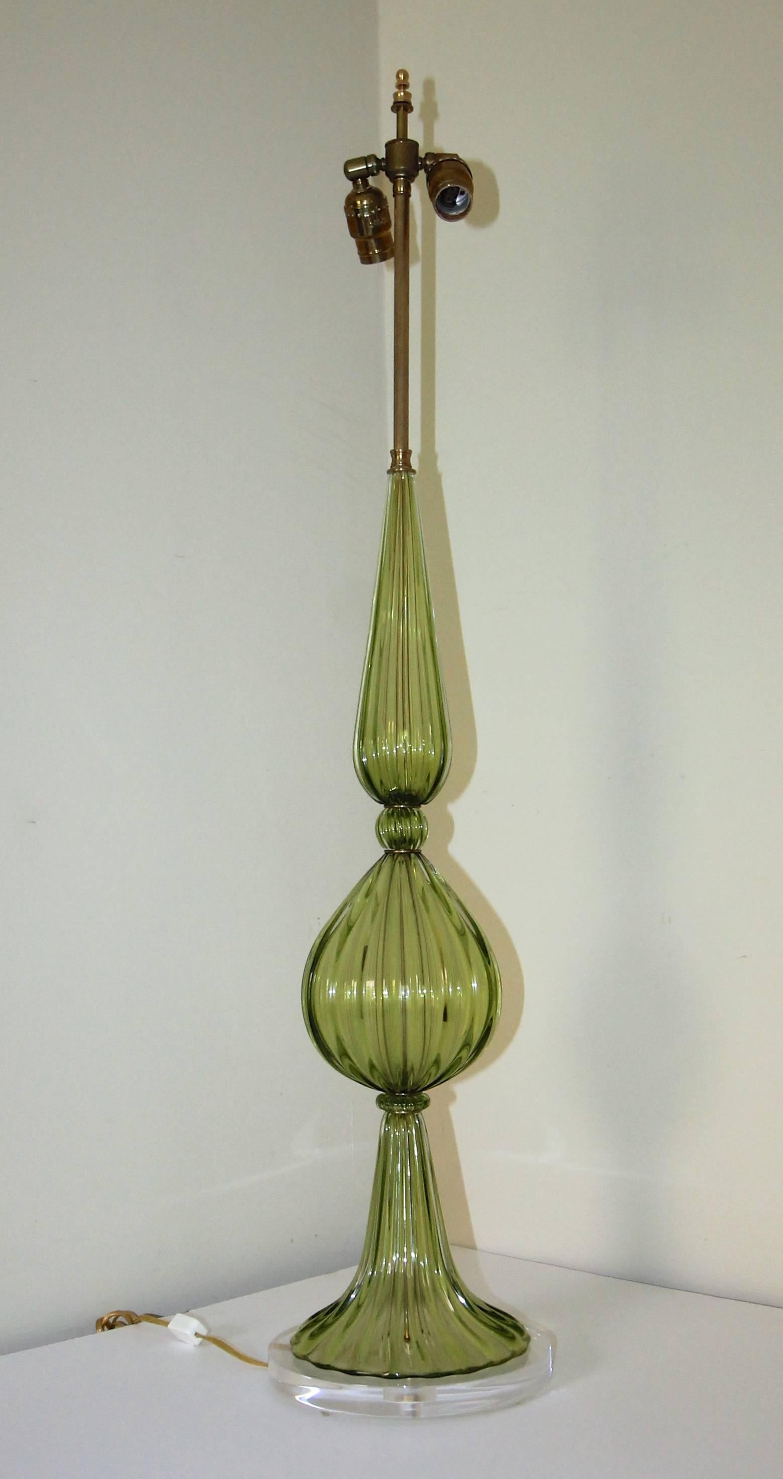 Italian Large Green Barbini Murano Table Lamp