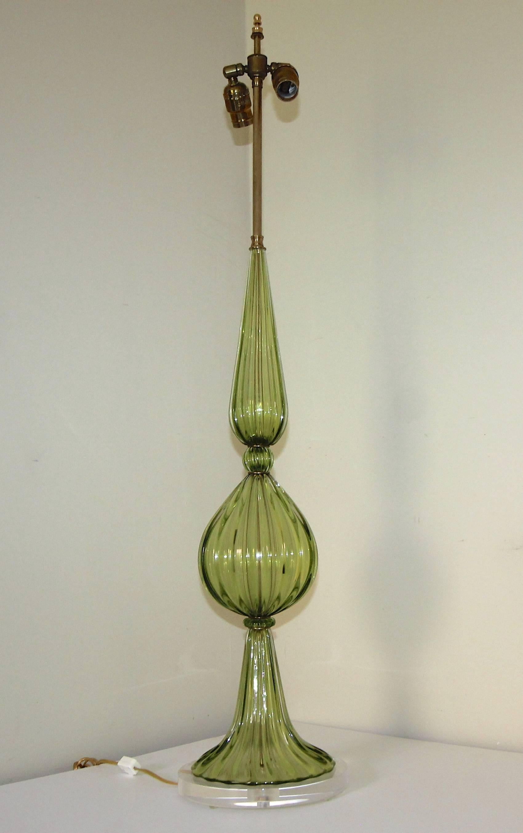 Large Green Barbini Murano Table Lamp In Good Condition In Palm Springs, CA