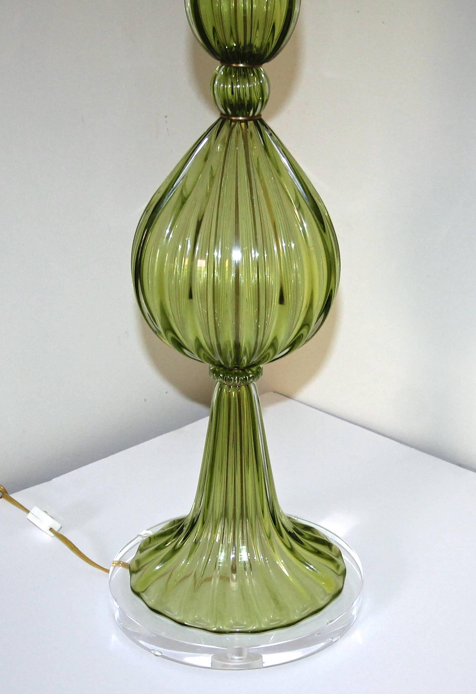 Brass Large Green Barbini Murano Table Lamp