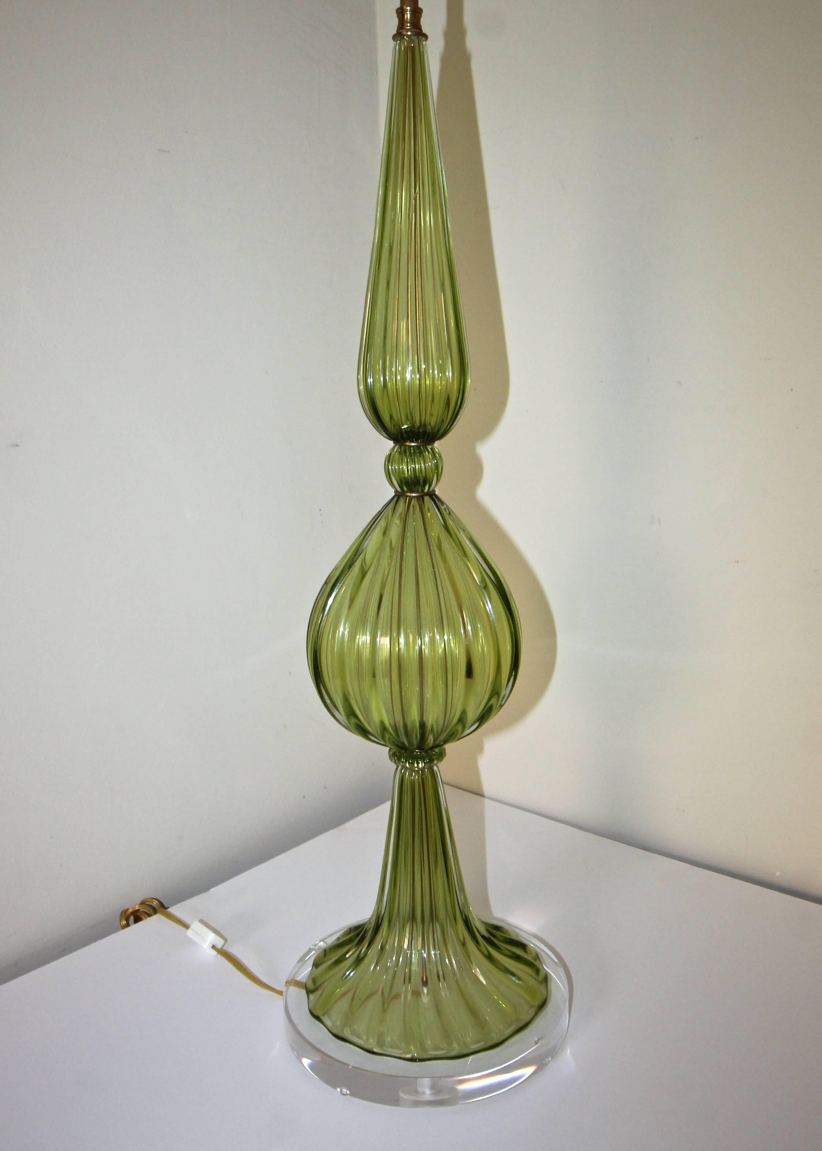 Mid-20th Century Large Green Barbini Murano Table Lamp